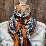 35X35" Rust & Navy Paisley Wild Rag / Scarf WR3299 - Tooled Leather Wild Rag Slides - Assorted