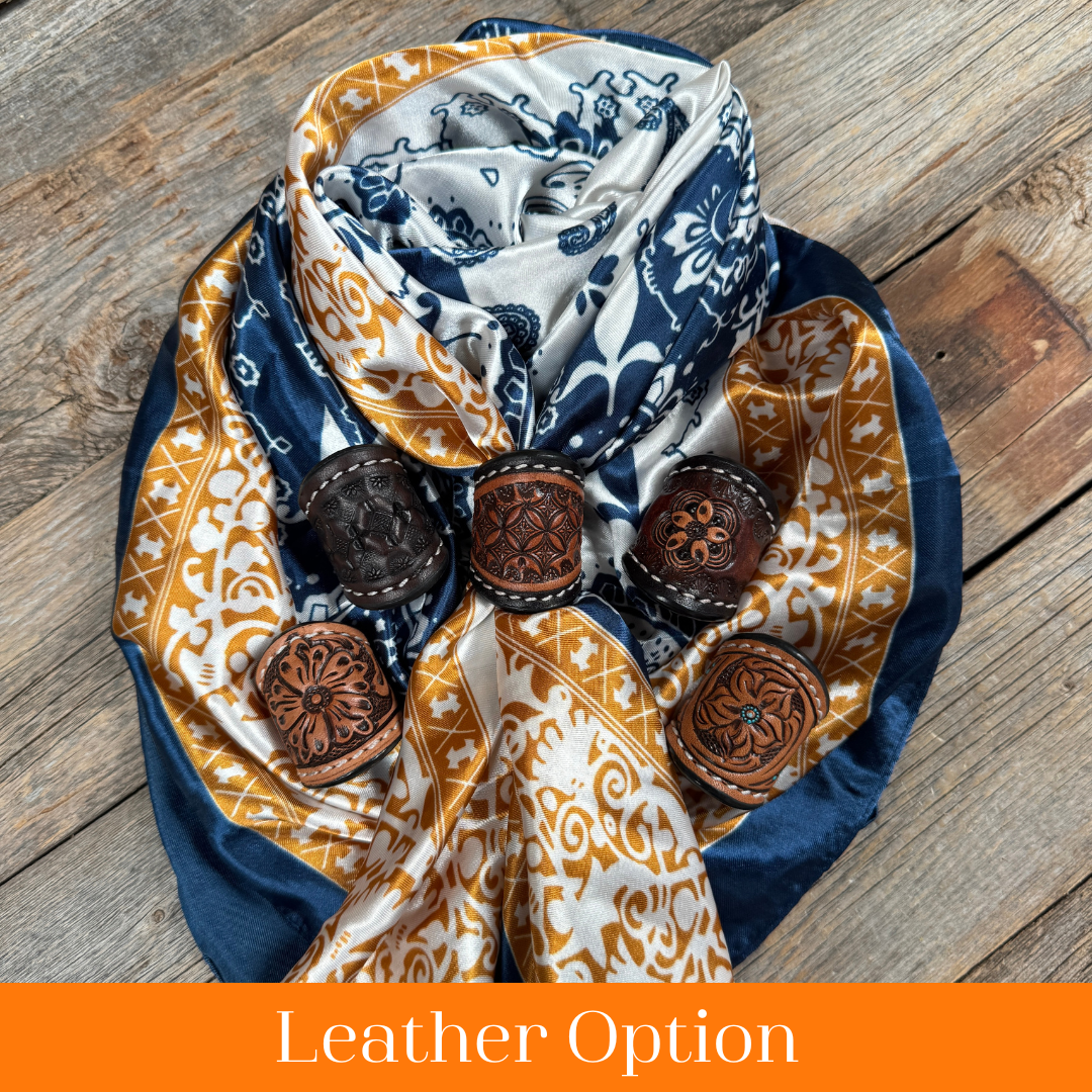35X35" Blue Two-Toned Paisley Wild Rag / Scarf WR3300 - Tooled Leather Wild Rag Slides - Assorted