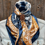 35X35" Blue Two-Toned Paisley Wild Rag / Scarf WR3300 - Tooled Leather Wild Rag Slides - Assorted