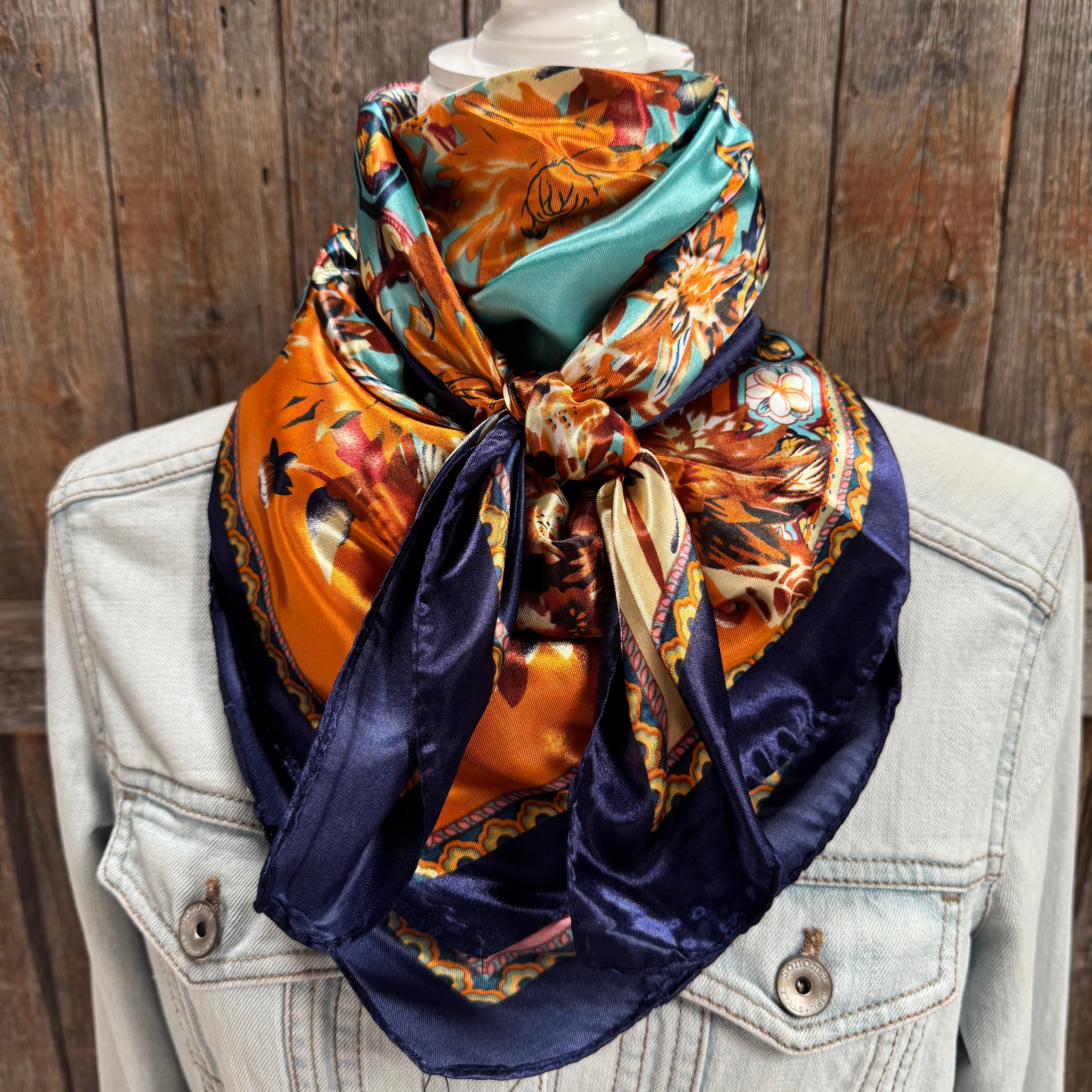 35X35" Blue and Brown Floral Wild Rag / Scarf WR3349