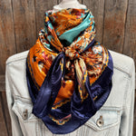 35X35" Blue and Brown Floral Wild Rag / Scarf WR3349