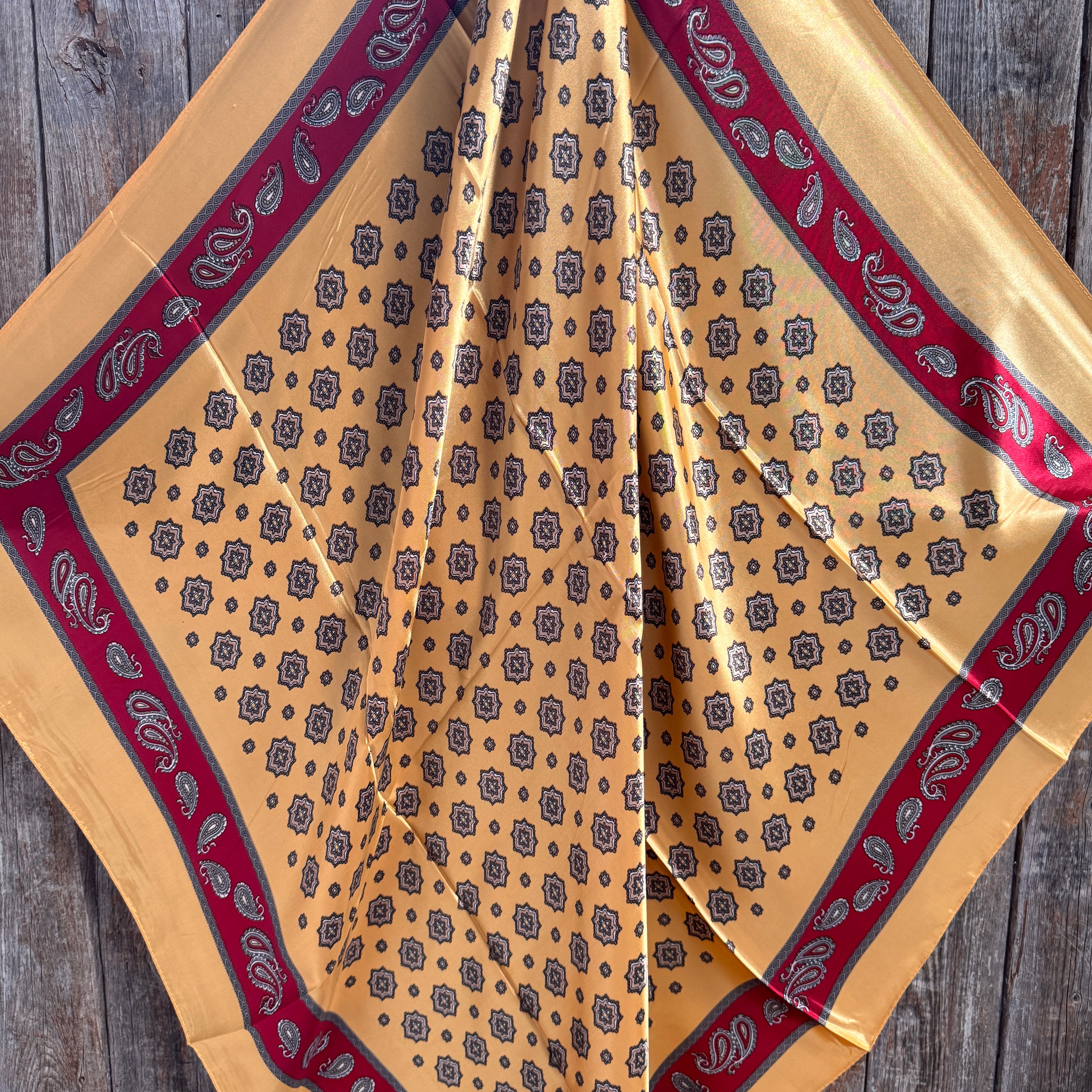 35X35" Gold and Red Patterned  Wild Rag / Scarf WR3349
