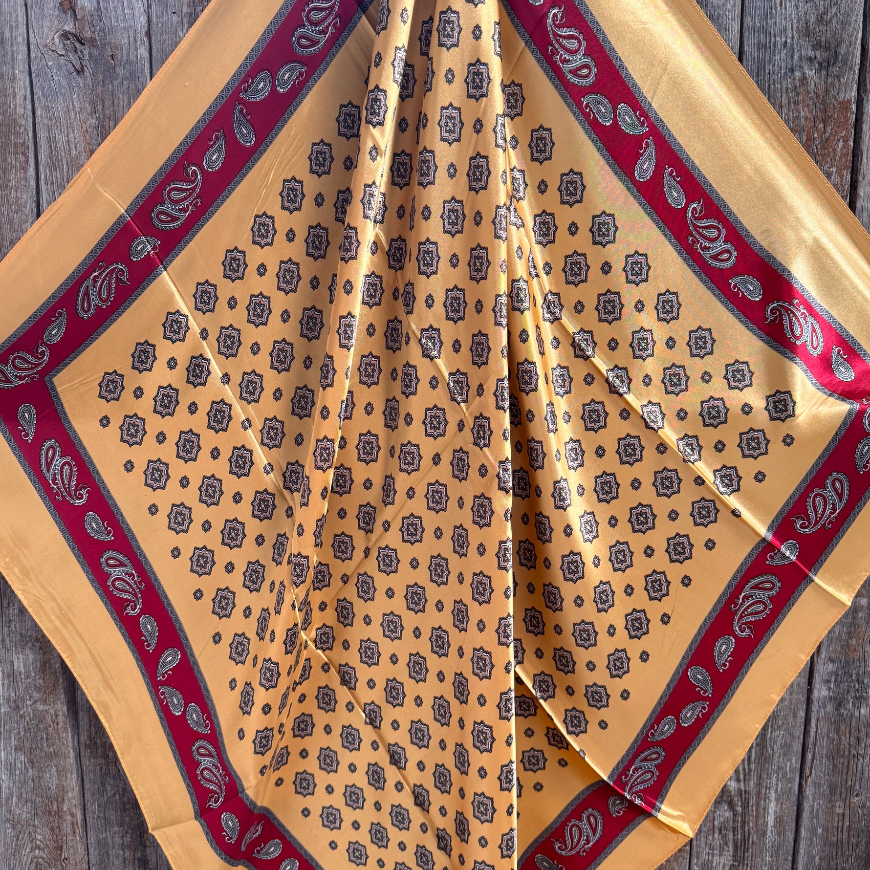 35X35" Gold and Red Patterned  Wild Rag / Scarf WR3349X