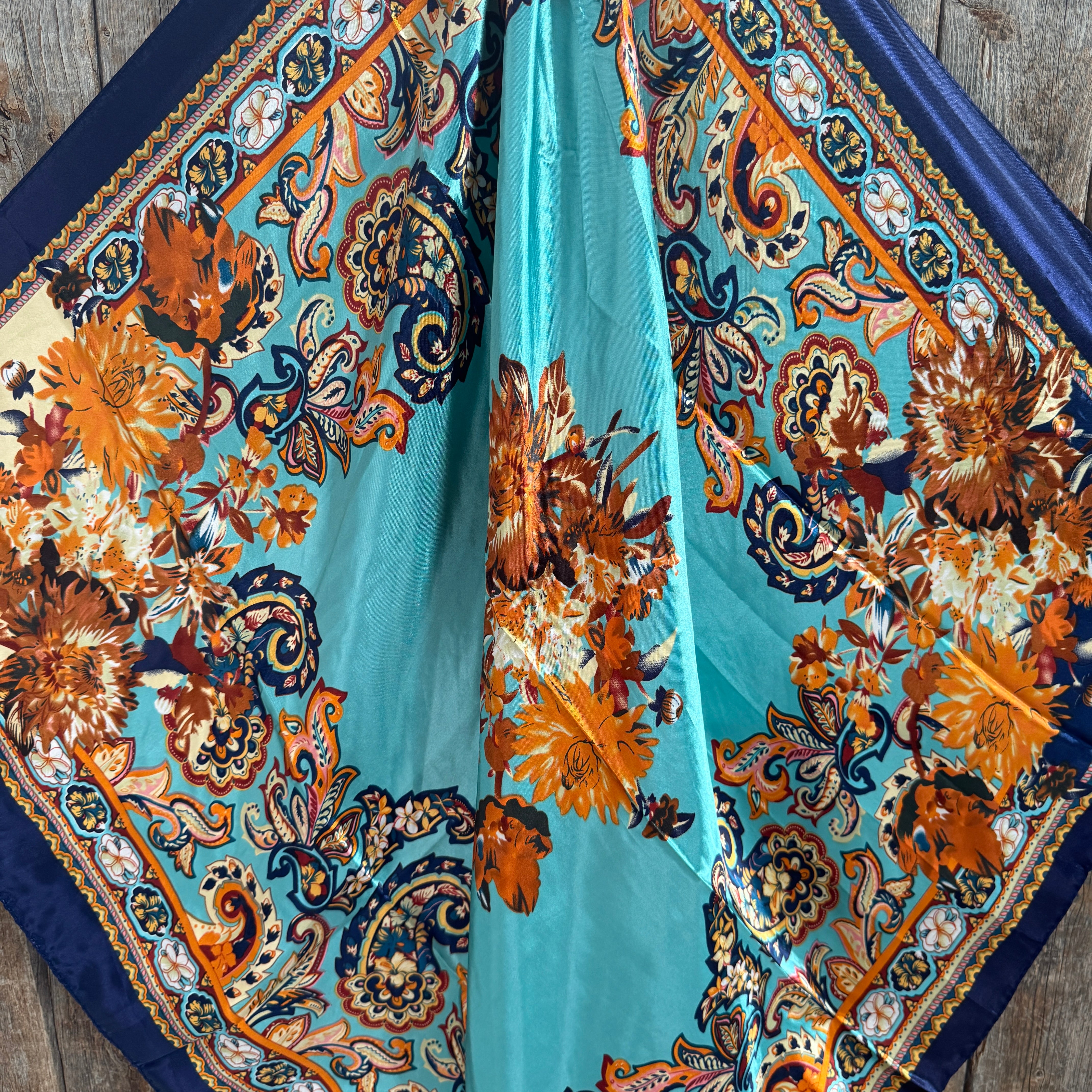 35X35" Blue and Brown Floral Wild Rag / Scarf WR3349