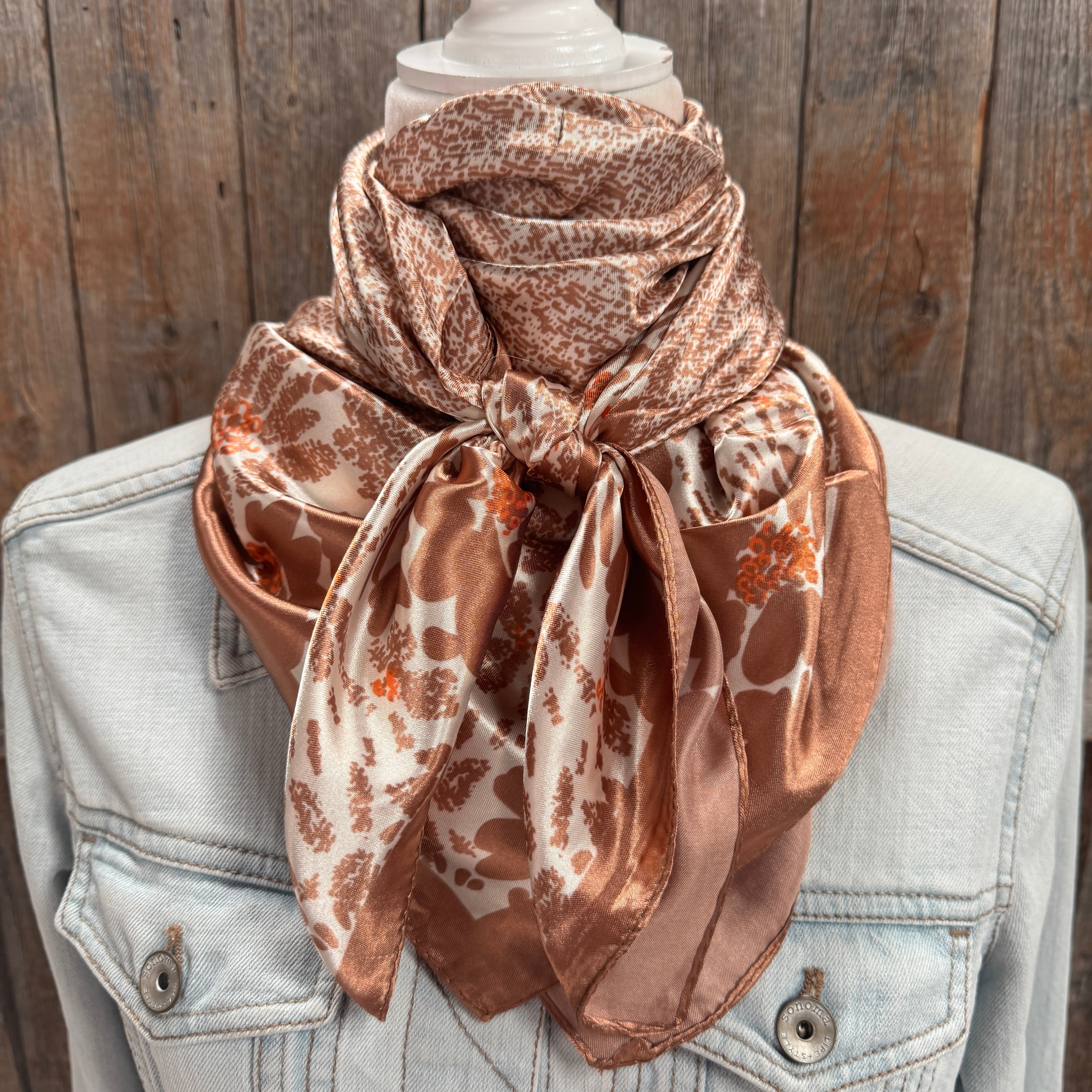 35X35" Cream and Brown Floral Wild Rag / Scarf WR3352