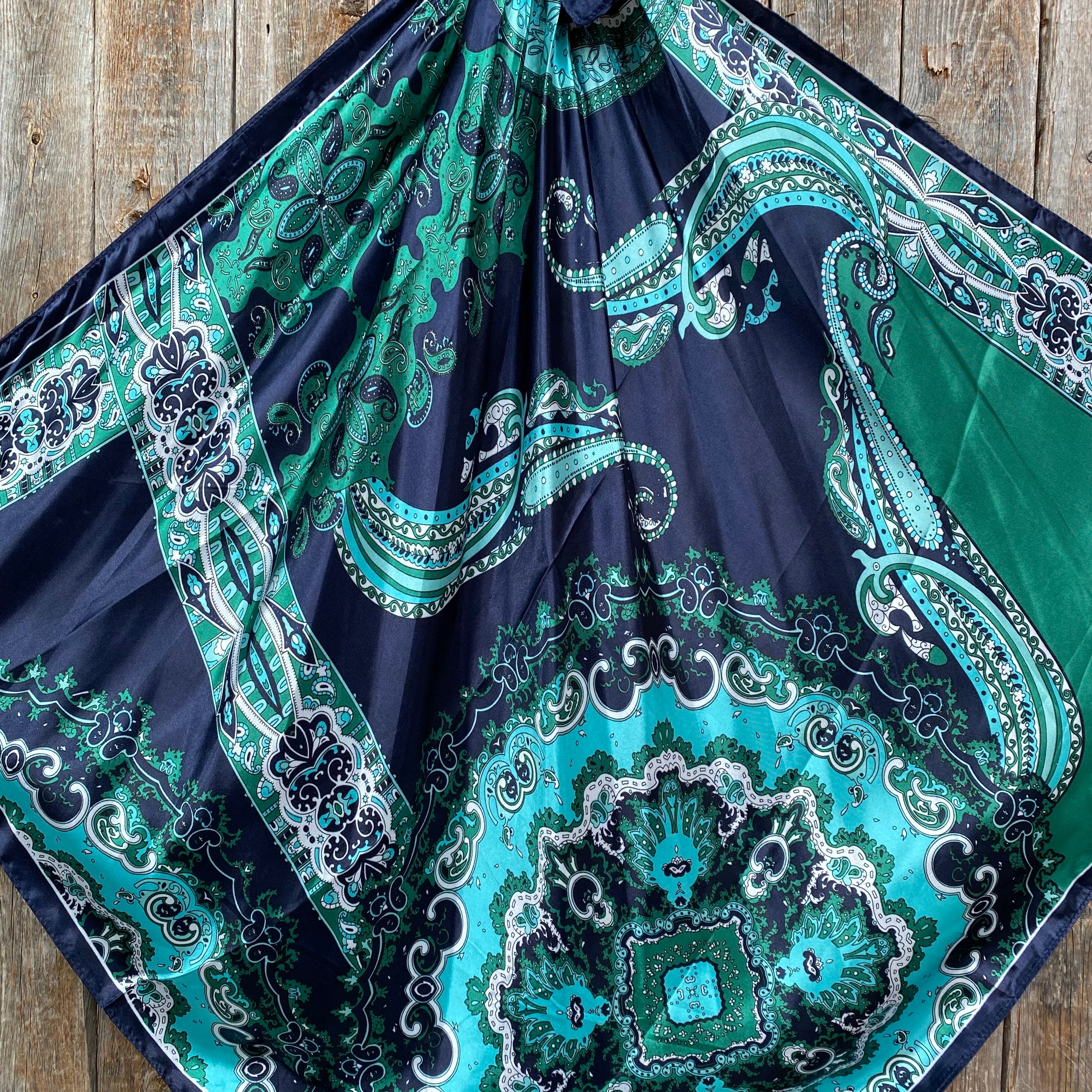 35X35"  Blue and Green Waves Wild Rag / Scarf WR3357