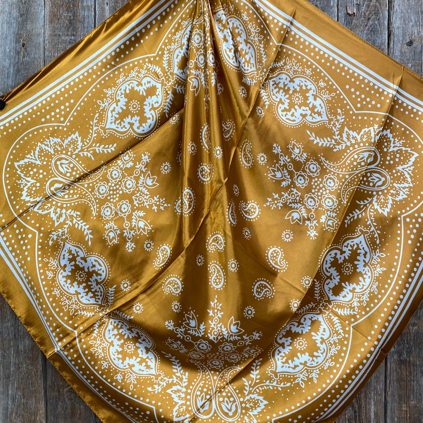 35X35"  Mustard Floral Paisley Wild Rag / Scarf WR3379