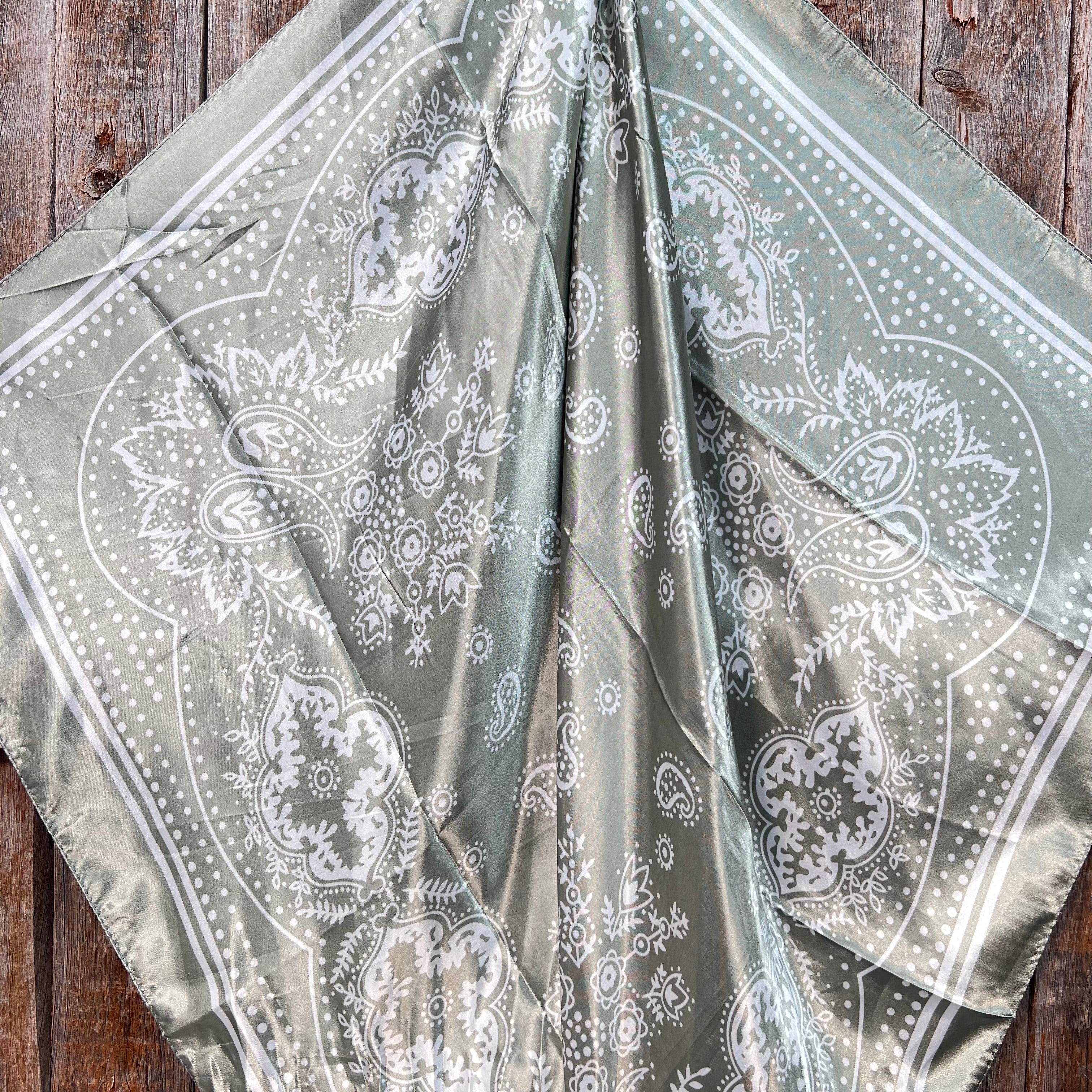 35X35"  Sage Floral Paisley Wild Rag / Scarf WR3380
