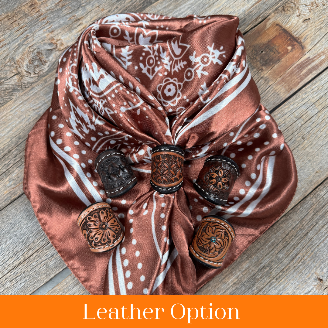 35X35" Copper Floral Paisley Wild Rag / Scarf WR3381 - Tooled Leather Wild Rag Slides - Assorted