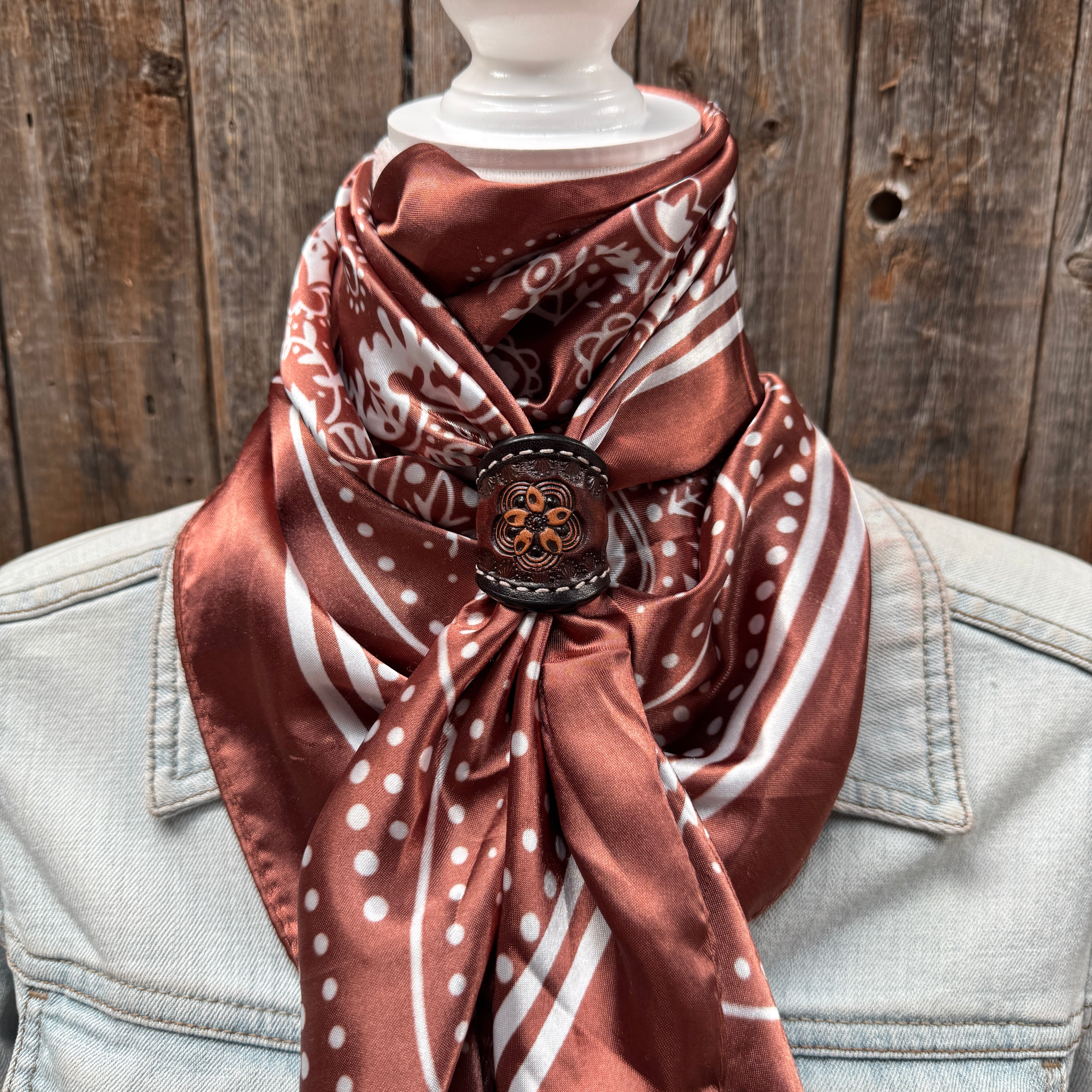 35X35" Copper Floral Paisley Wild Rag / Scarf WR3381 - Tooled Leather Wild Rag Slides - Assorted