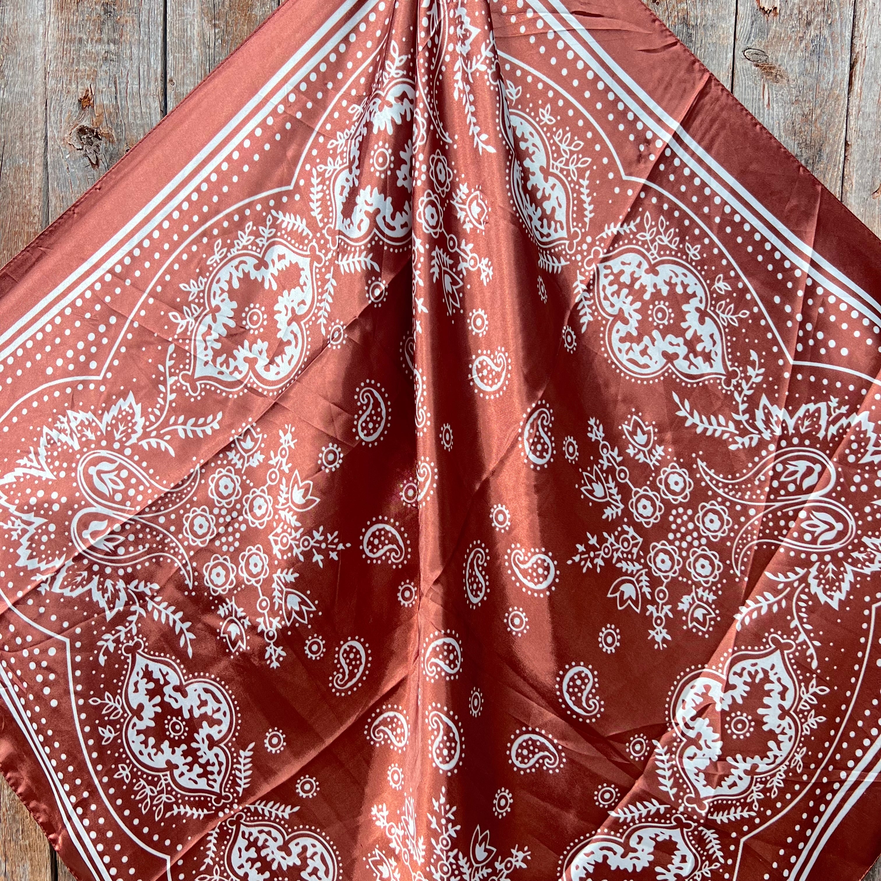 Copper Floral Paisley Wild Rag Scarf with Tooled Leather Slide | 35x35 ...