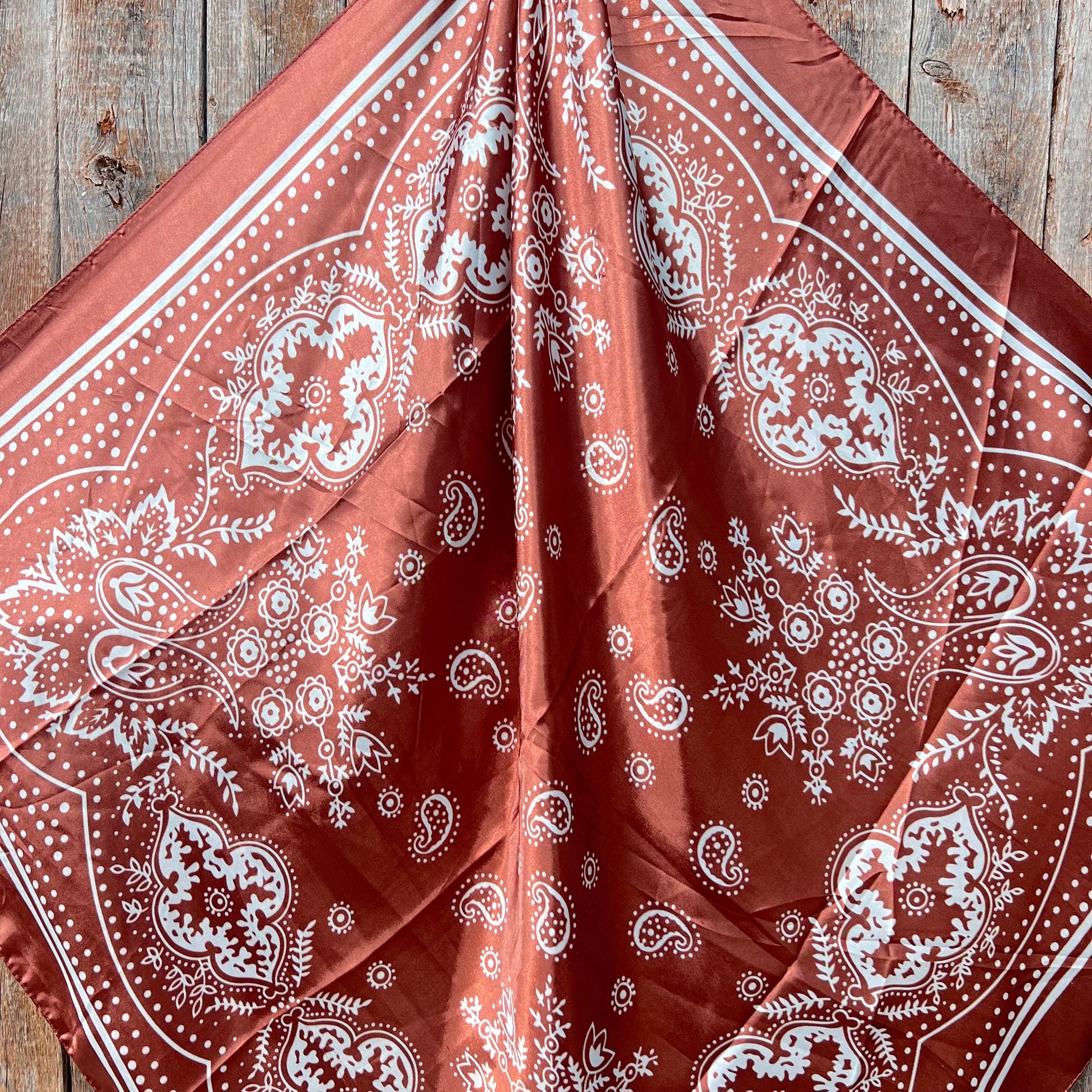 35X35" Copper Floral Paisley Wild Rag / Scarf WR3381 - Tooled Leather Wild Rag Slides - Assorted