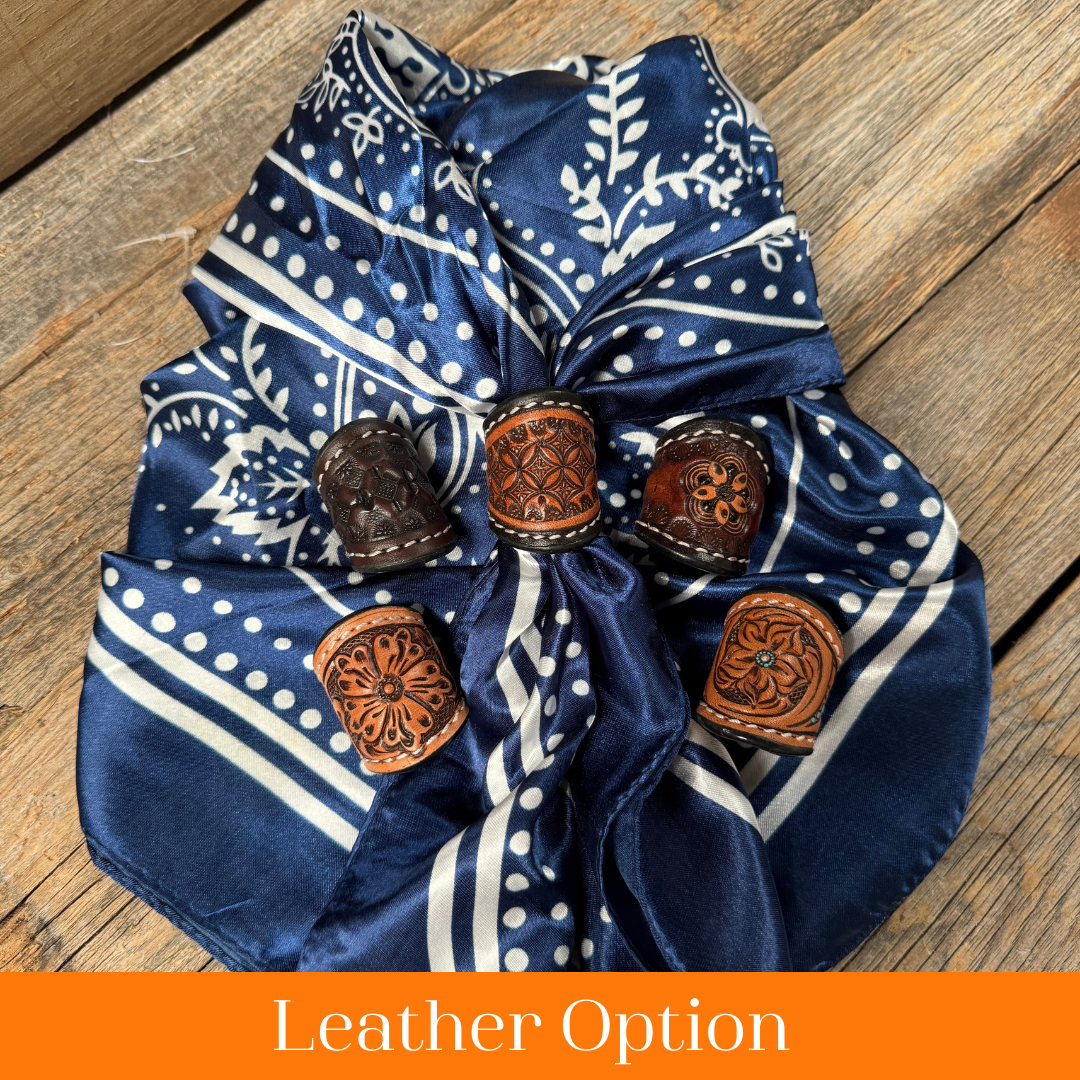 35X35" Blue Floral Paisley Wild Rag / Scarf WR3382 - Tooled Leather Wild Rag Slides - Assorted