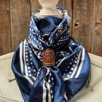 35X35" Blue Floral Paisley Wild Rag / Scarf WR3382 - Tooled Leather Wild Rag Slides - Assorted