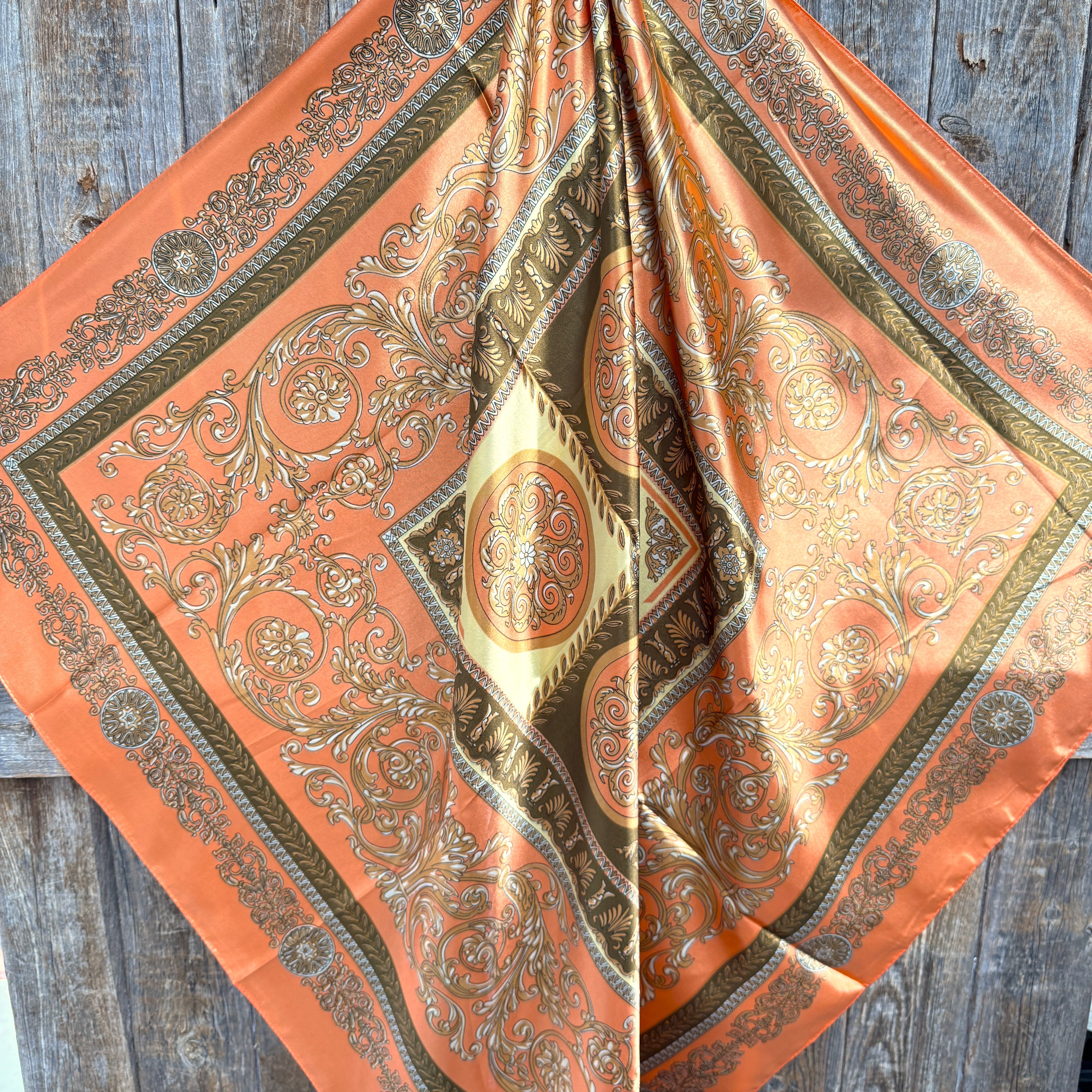 35X35" Orange and Gold Floral Wild Rag / Scarf WR3393