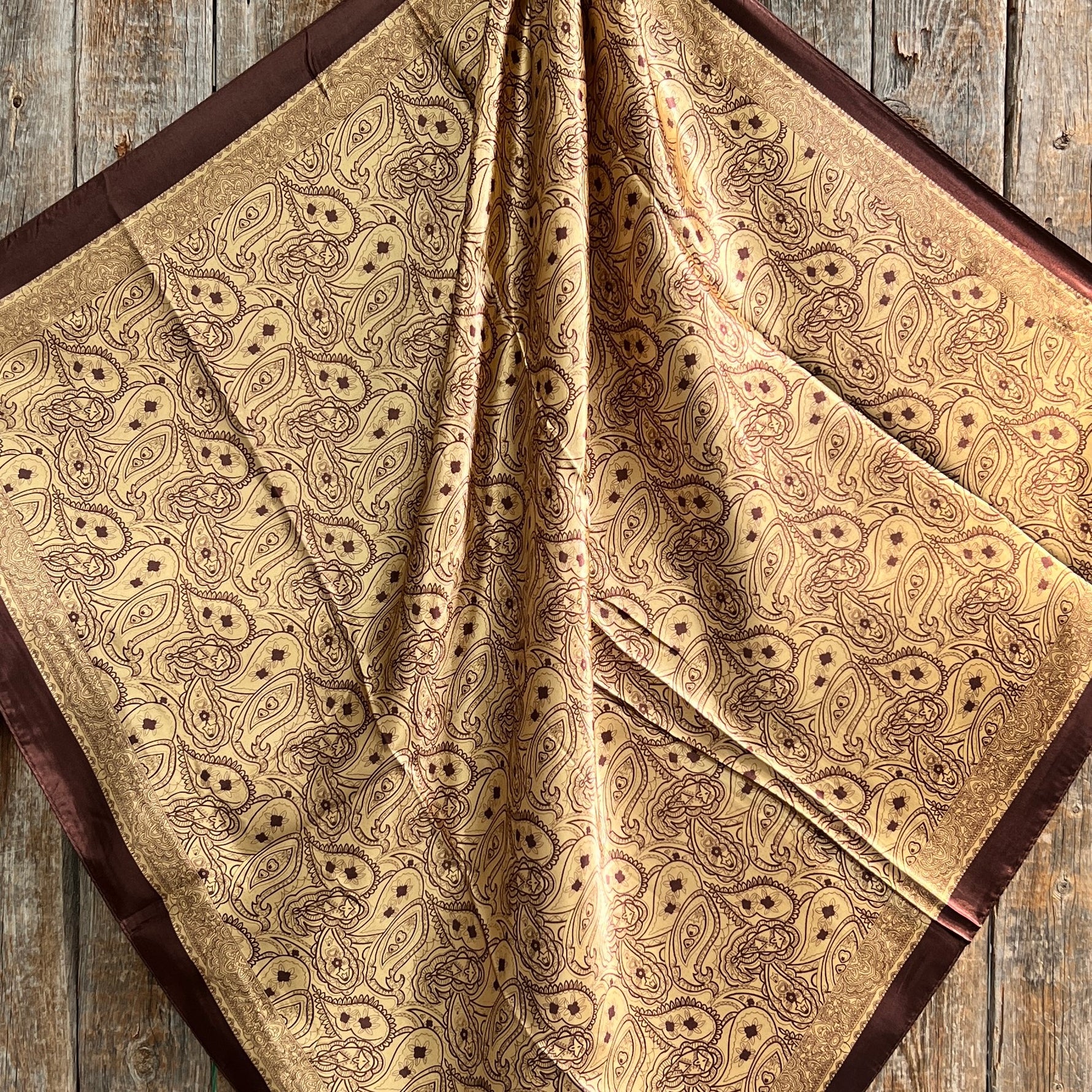 35X35" Earth Tones Paisley Wild Rag / Scarf WR3402 - Tooled Leather Wild Rag Slides - Assorted