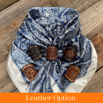 35X35" Blue & White Paisley Wild Rag / Scarf WR3403 - Tooled Leather Wild Rag Slides - Assorted