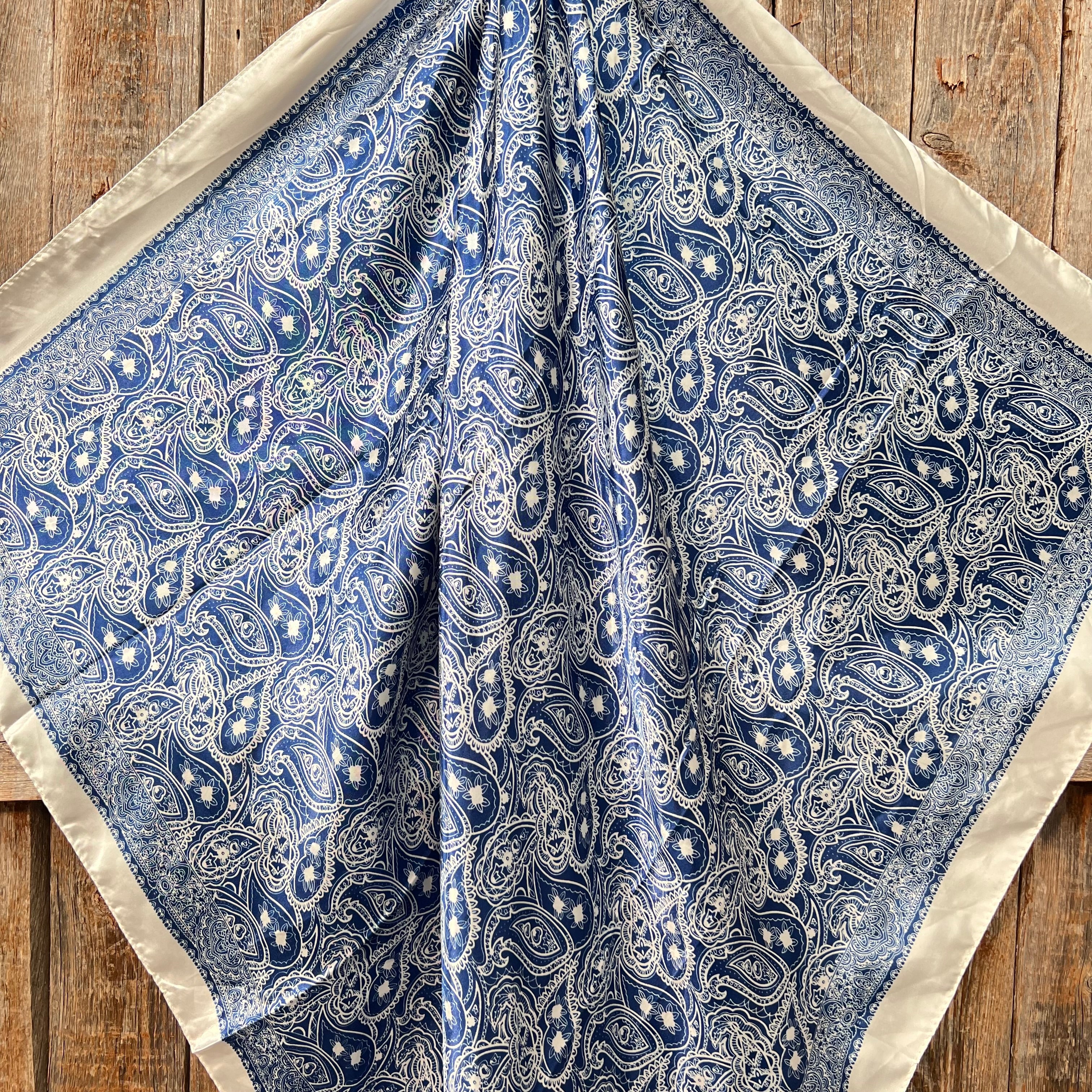 35X35" Blue & White Paisley Wild Rag / Scarf WR3403 - Tooled Leather Wild Rag Slides - Assorted