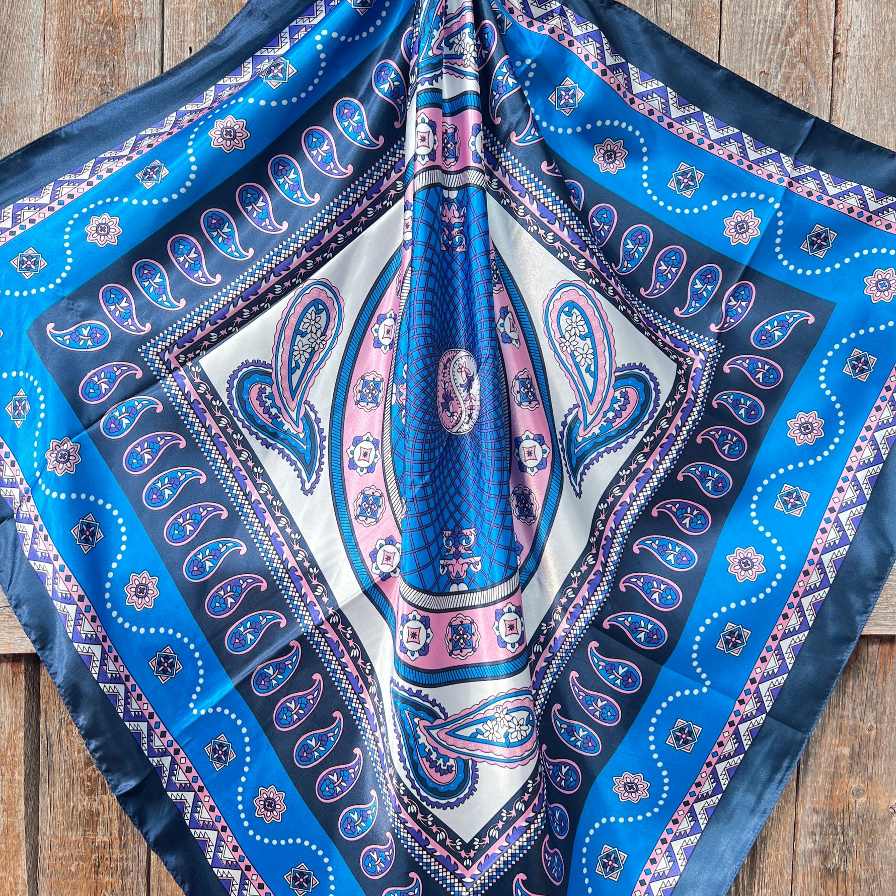35X35"  Blue, Pink, Purple Paisley Wild Rag / Scarf WR3406