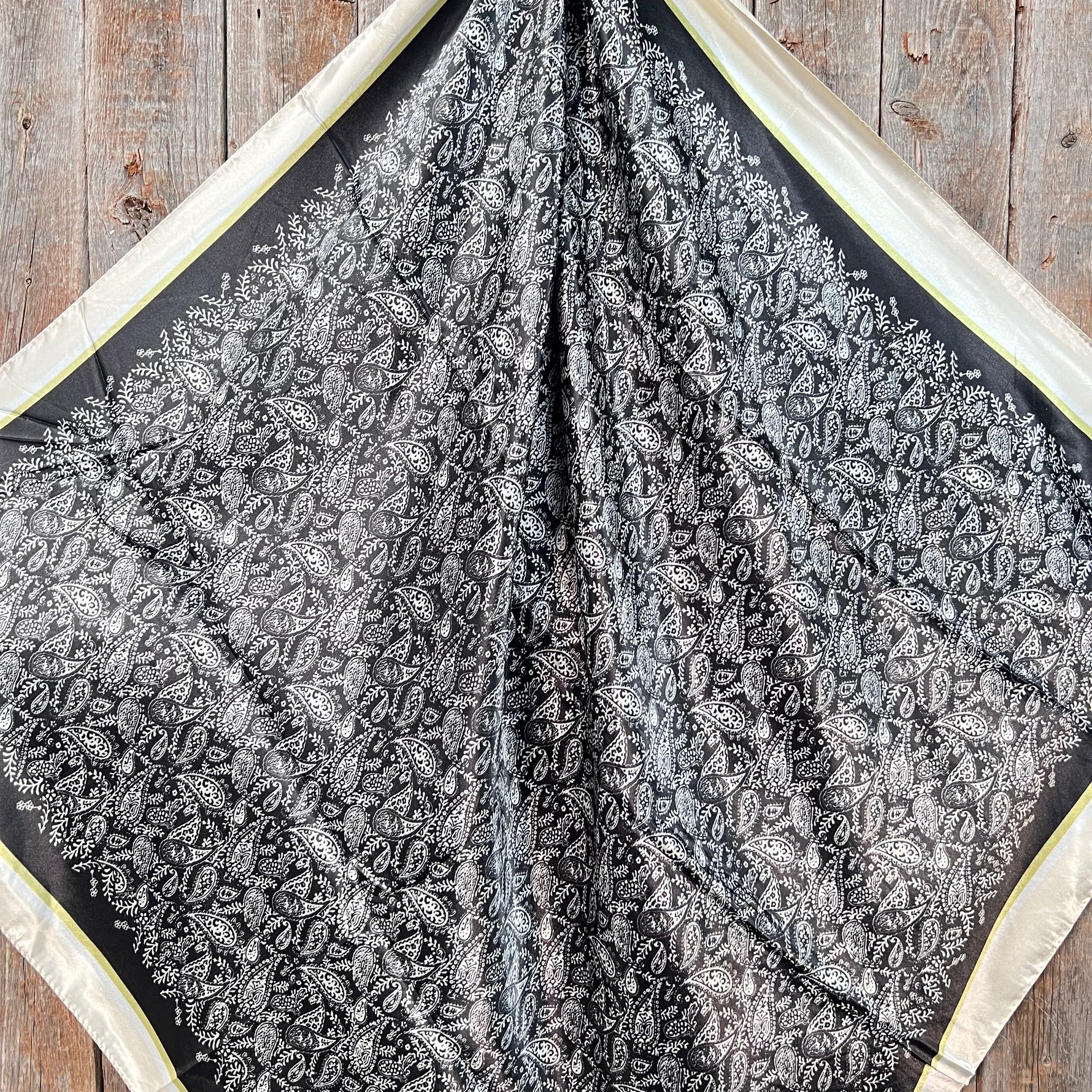 35X35"  Black & Cream Paisley Wild Rag / Scarf WR3407
