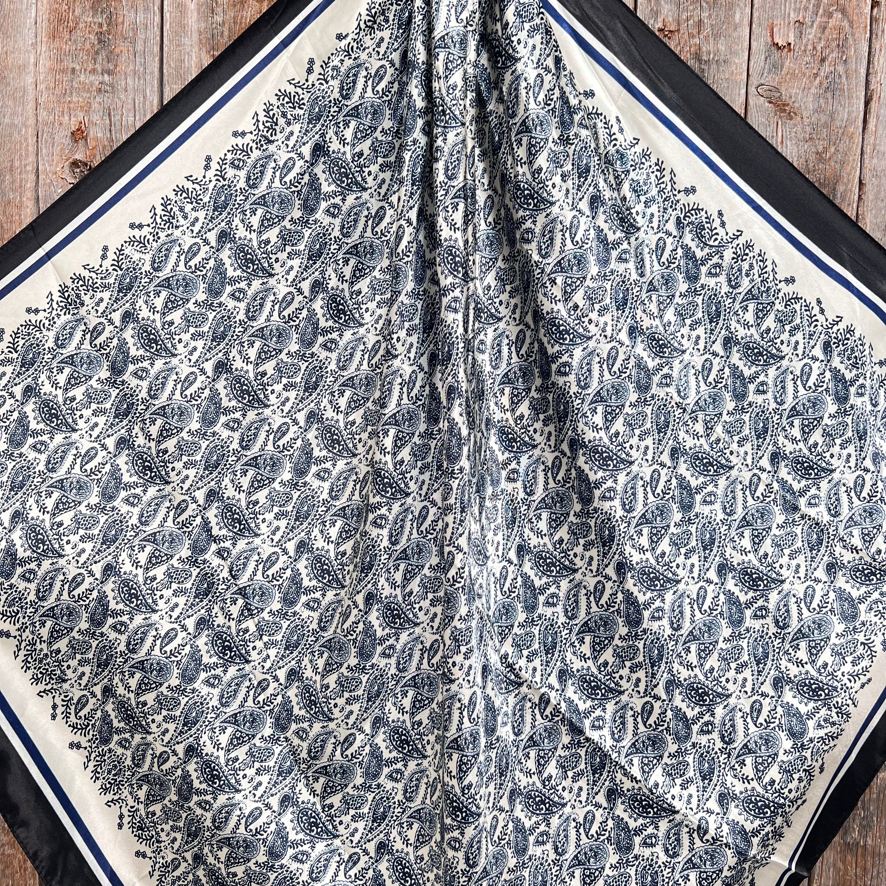 35X35"  Blue and Cream Paisley Wild Rag / Scarf WR3408