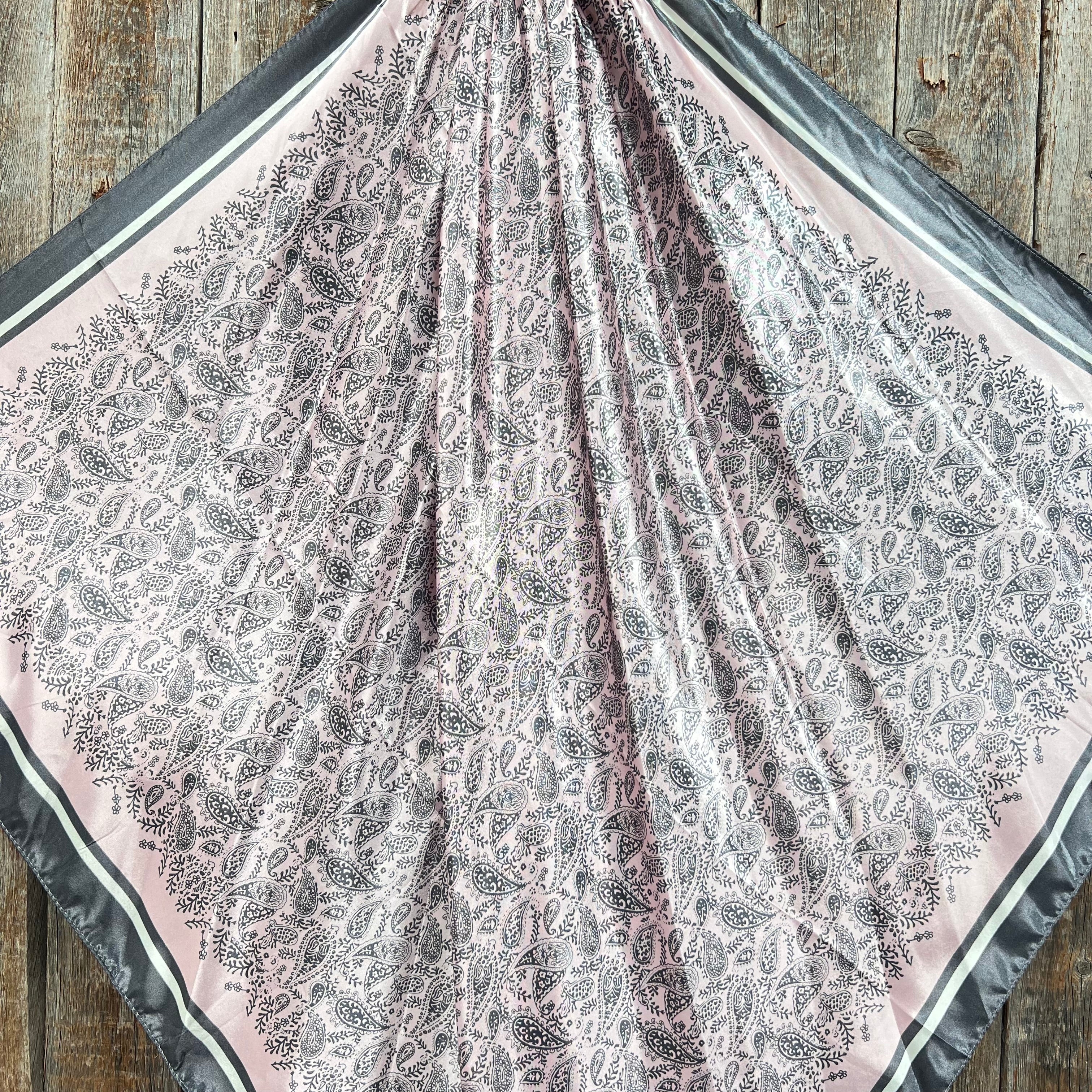 35X35"  Pink & Grey Paisley Wild Rag / Scarf WR3409