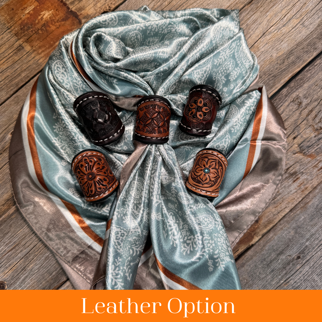 35X35" Seafoam & Cream Paisley Wild Rag / Scarf WR3410 - Tooled Leather Wild Rag Slides - Assorted