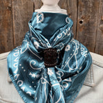 35X35" Blue & White Paisley Wild Rag / Scarf WR3414 - Tooled Leather Wild Rag Slides - Assorted
