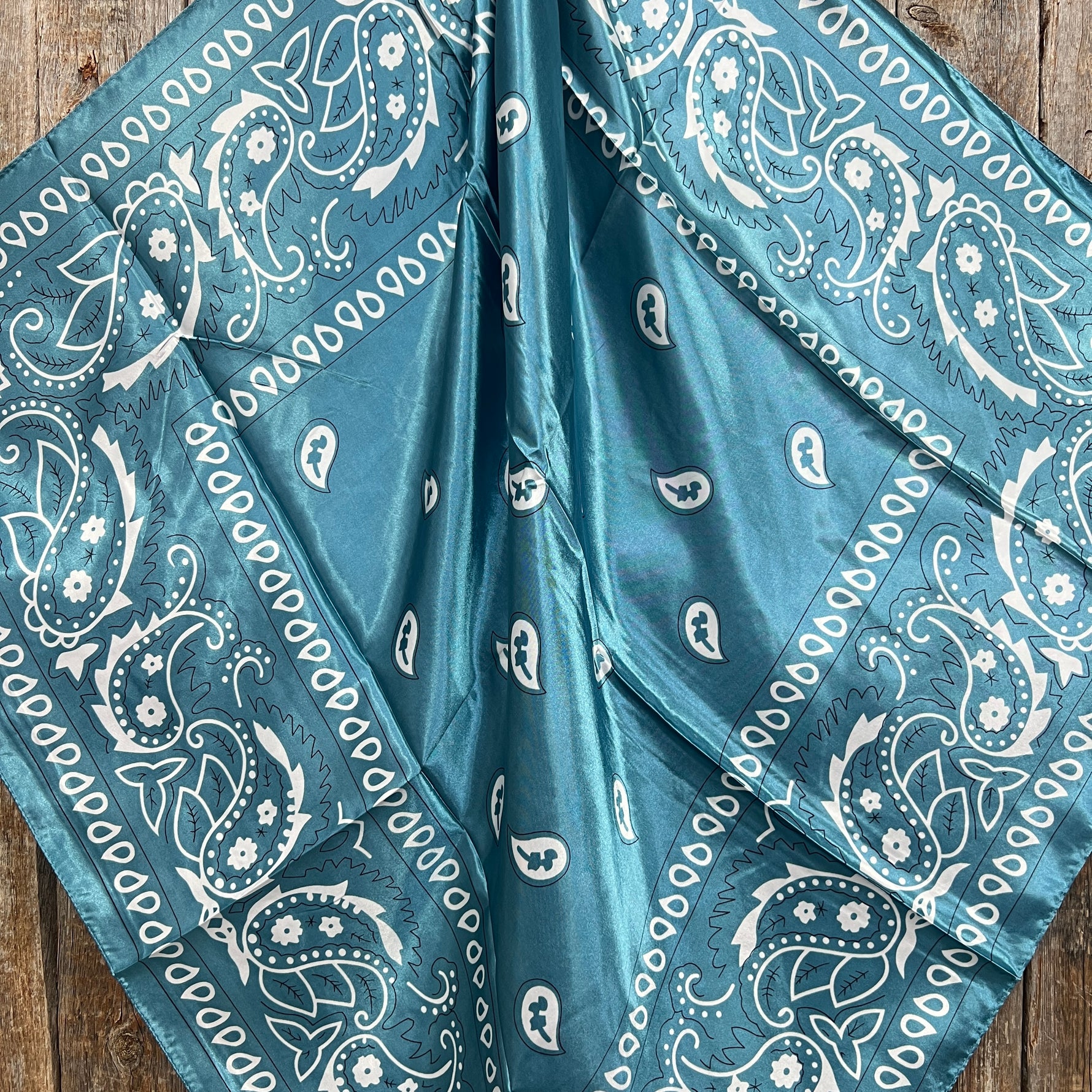 35X35" Blue & White Paisley Wild Rag / Scarf WR3414 - Tooled Leather Wild Rag Slides - Assorted