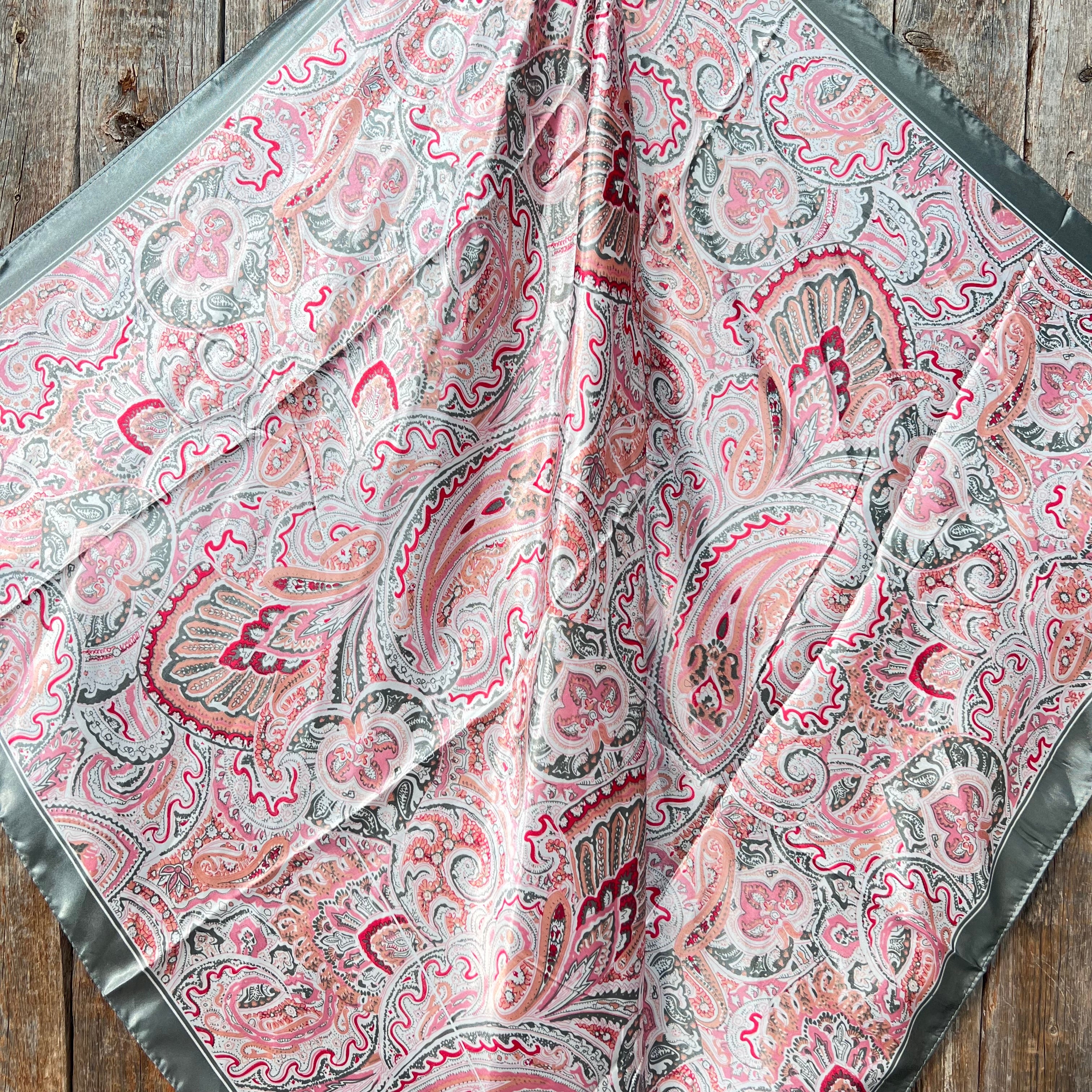 35X35"  Pink & Grey Paisley Wild Rag / Scarf WR3416