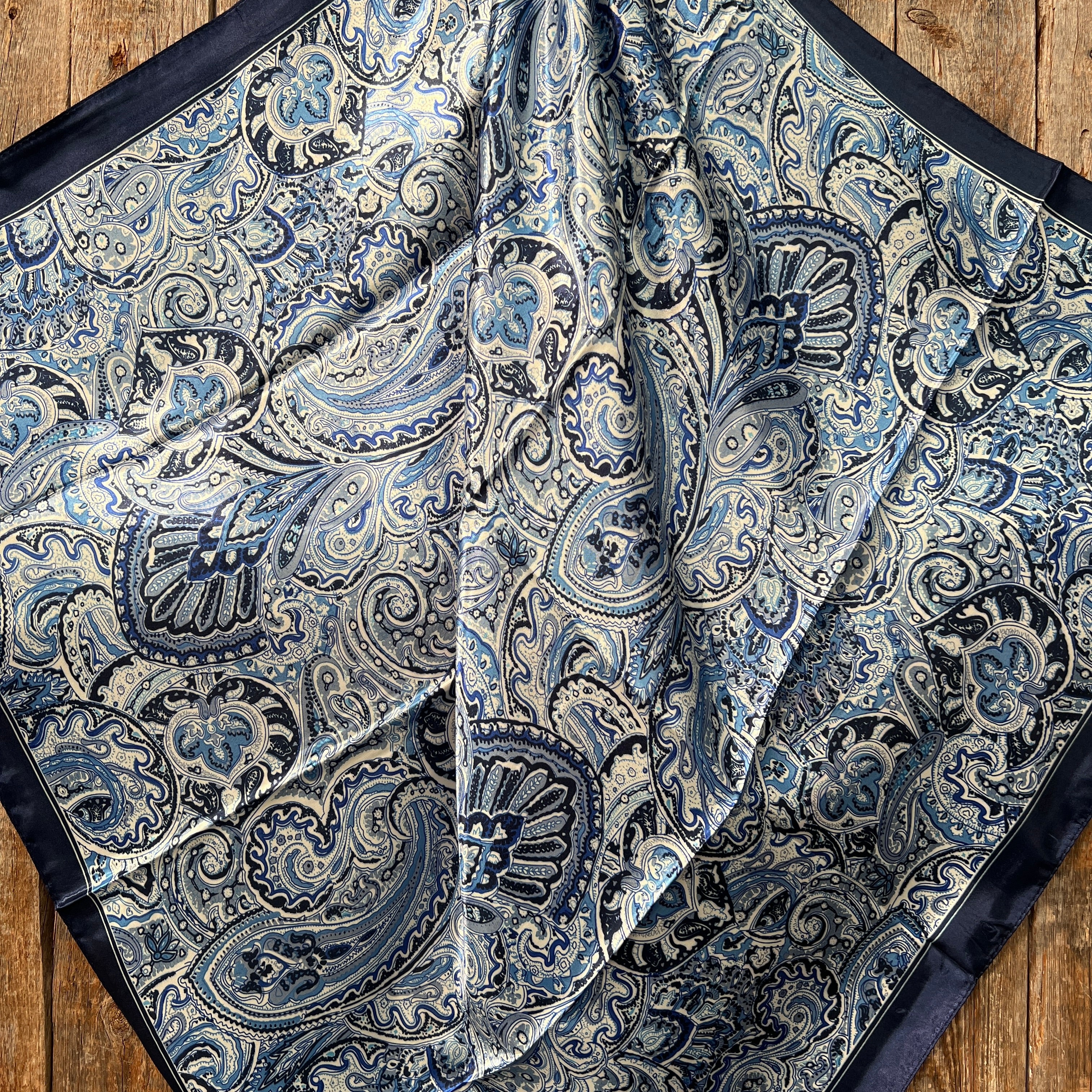 35X35" Blue & White Paisley Wild Rag / Scarf WR3418 - Tooled Leather Wild Rag Slides - Assorted