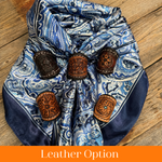 35X35" Blue & White Paisley Wild Rag / Scarf WR3418 - Tooled Leather Wild Rag Slides - Assorted