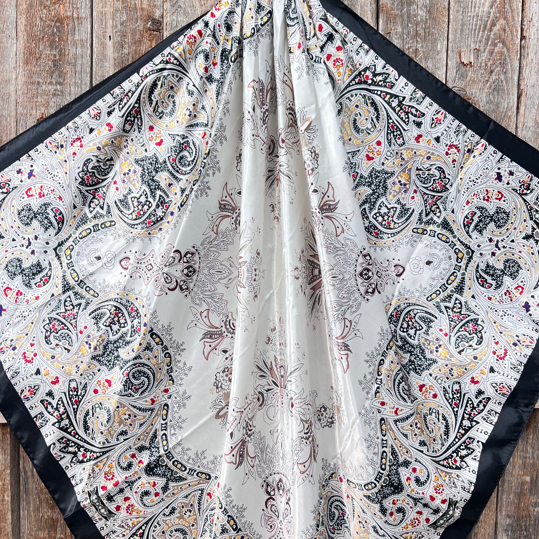 35X35"  Black Floral Wild Rag / Scarf WR3420