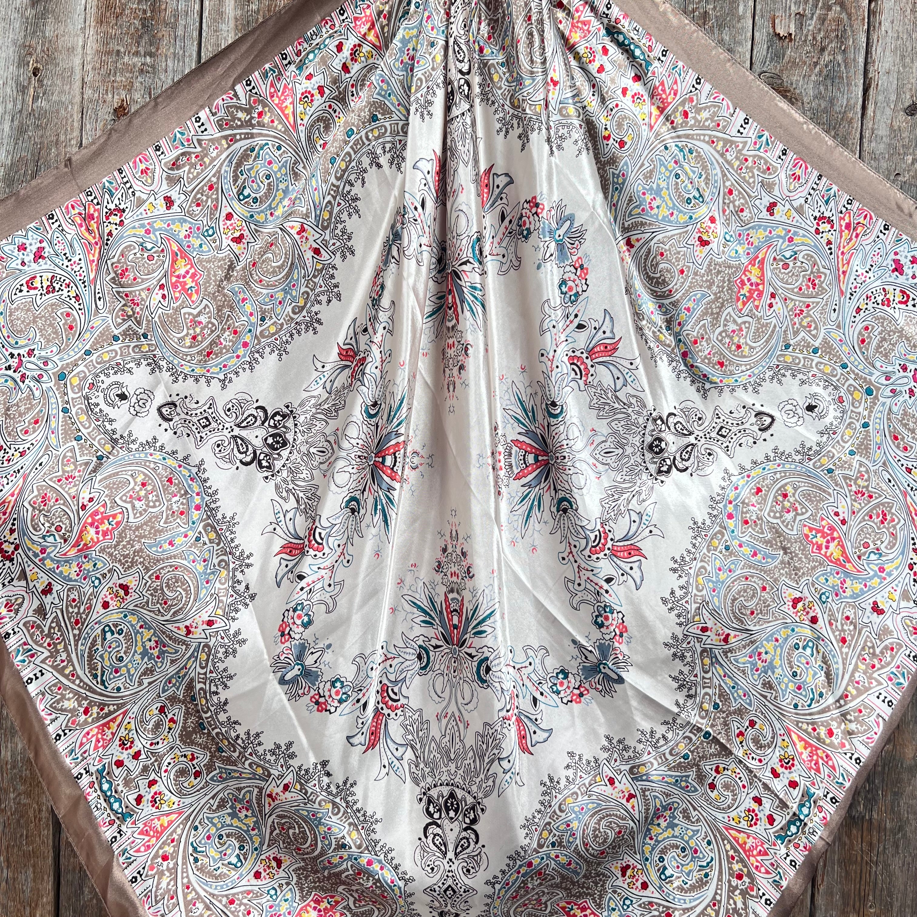 35X35"  Tan Floral Wild Rag / Scarf WR3421