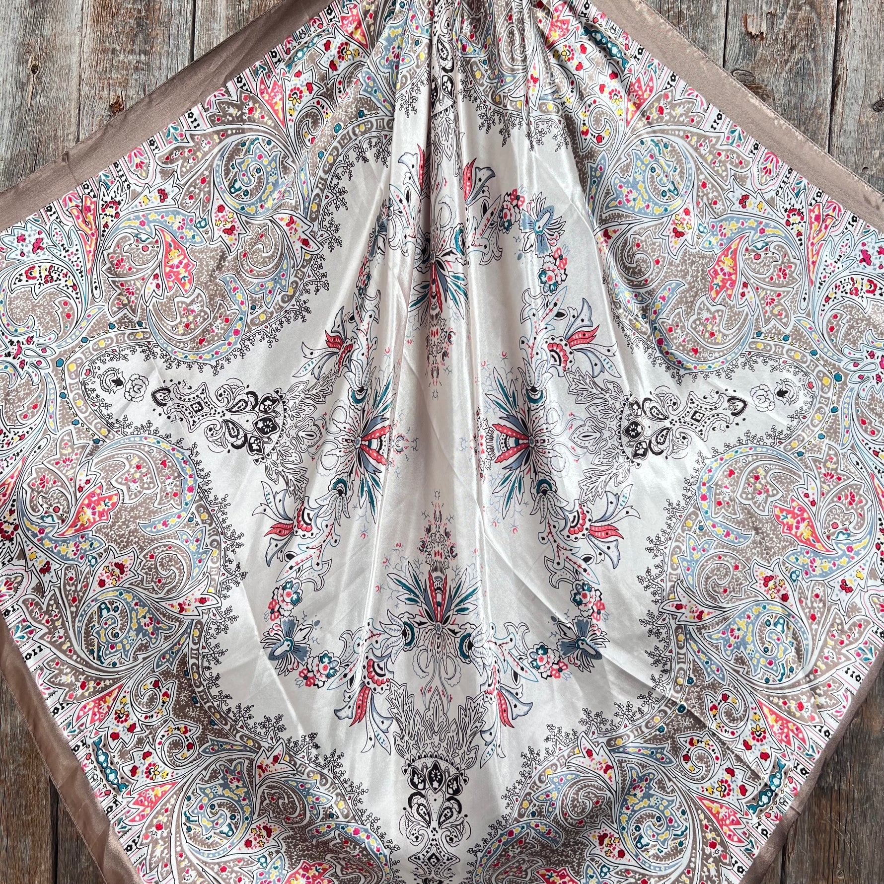 35X35"  Tan Floral Wild Rag / Scarf WR3421