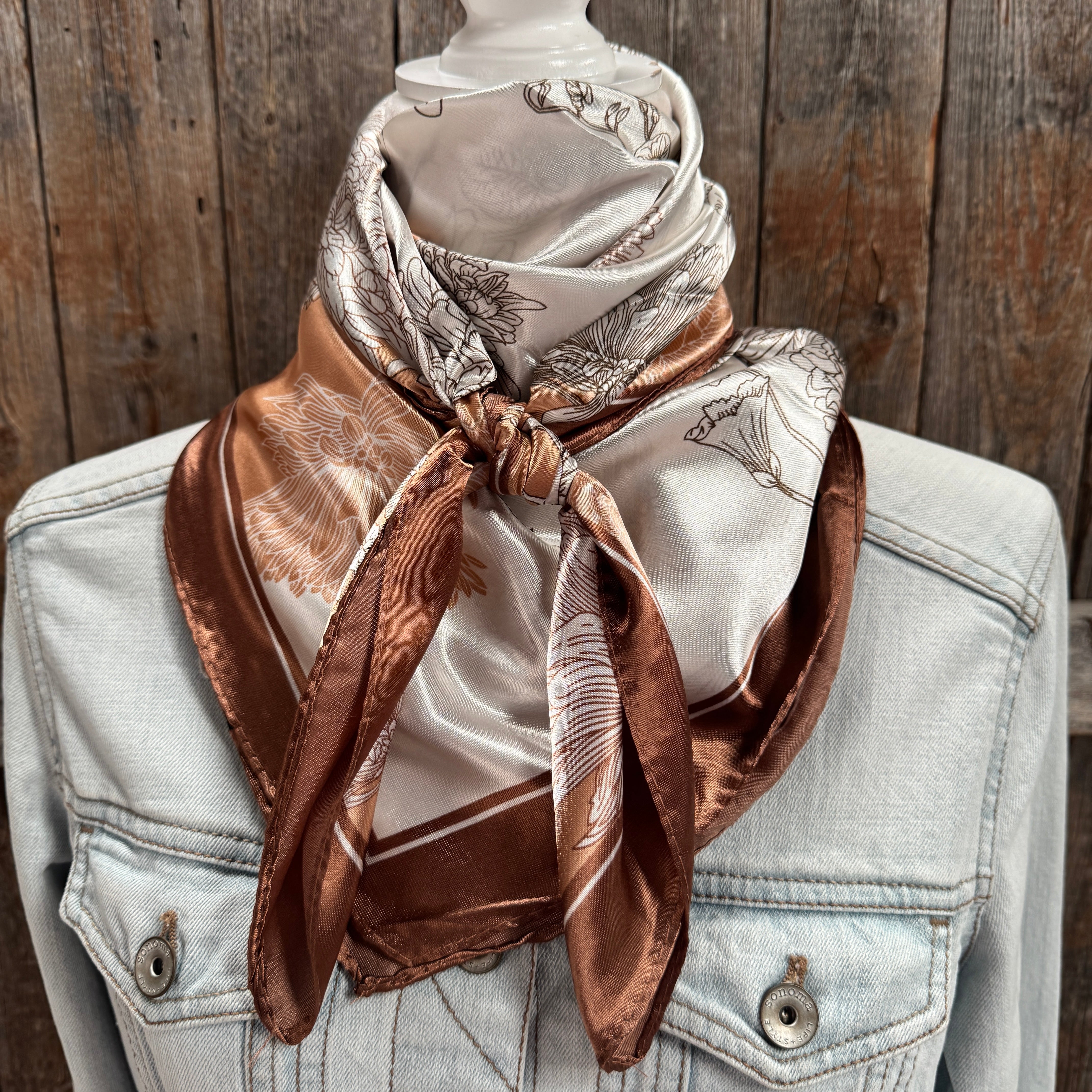 35X35" Brown and Tan Floral Wild Rag / Scarf WR3422