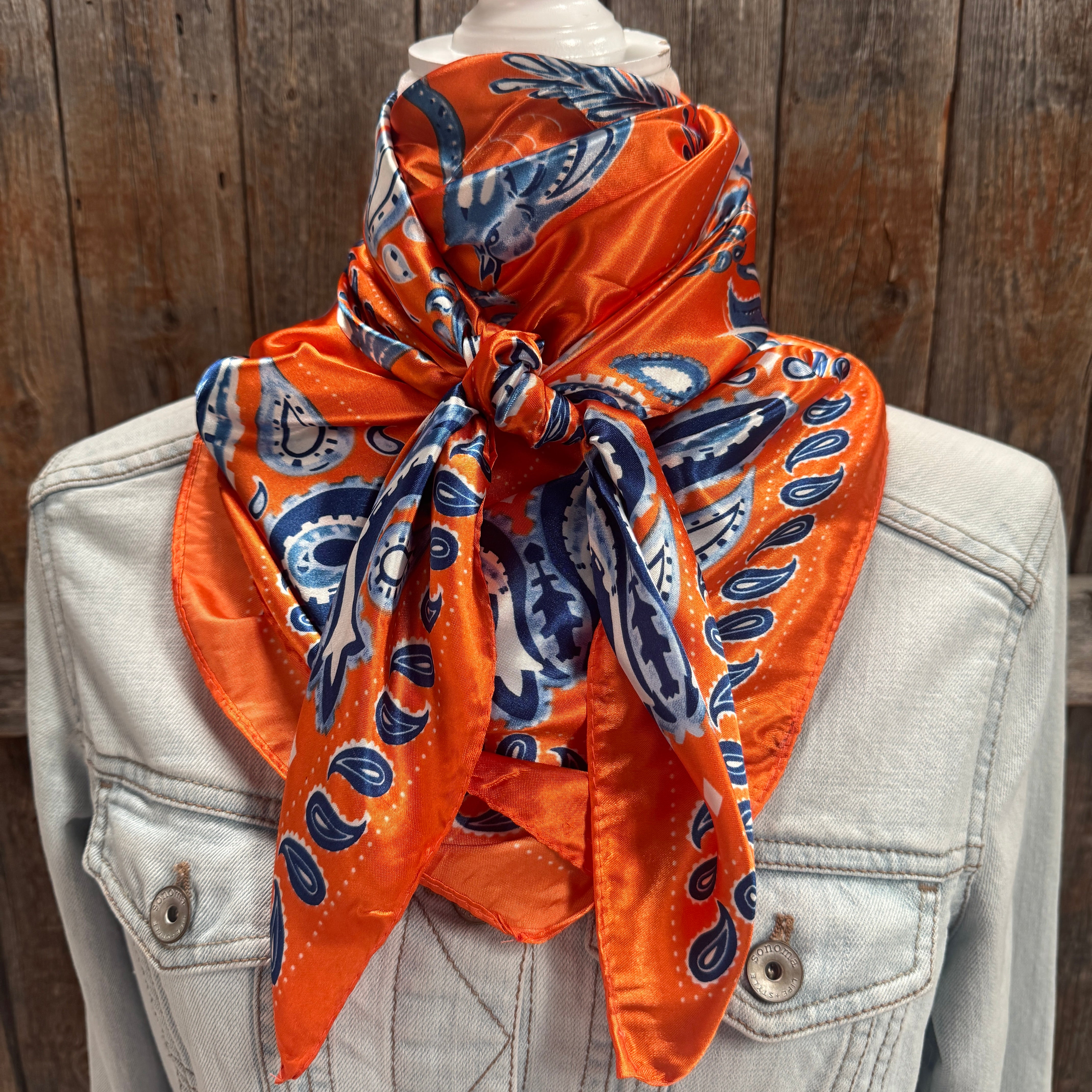 35X35" Orange and Blue Paisley Wild Rag / Scarf WR3439