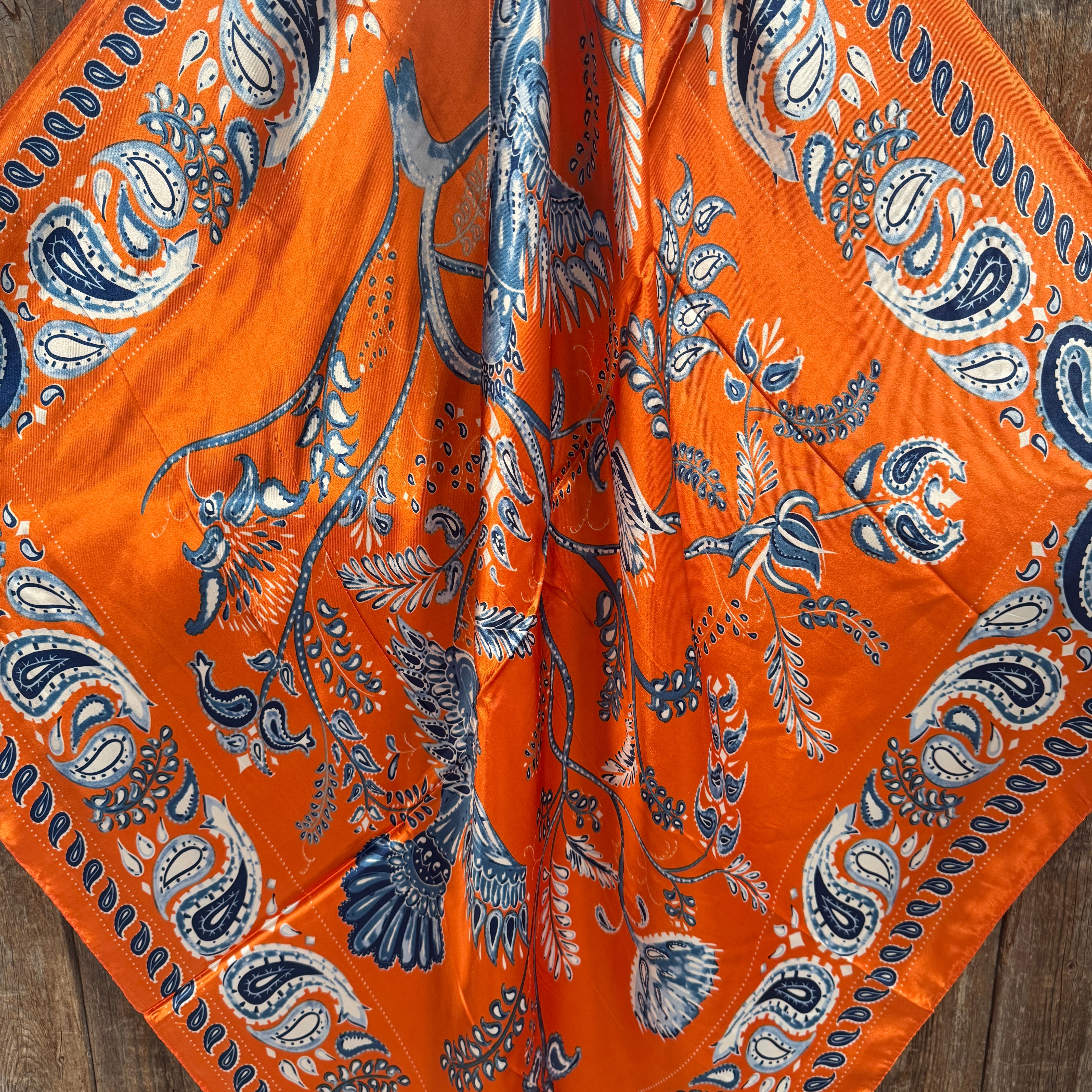 35X35" Orange and Blue Paisley Wild Rag / Scarf WR3439