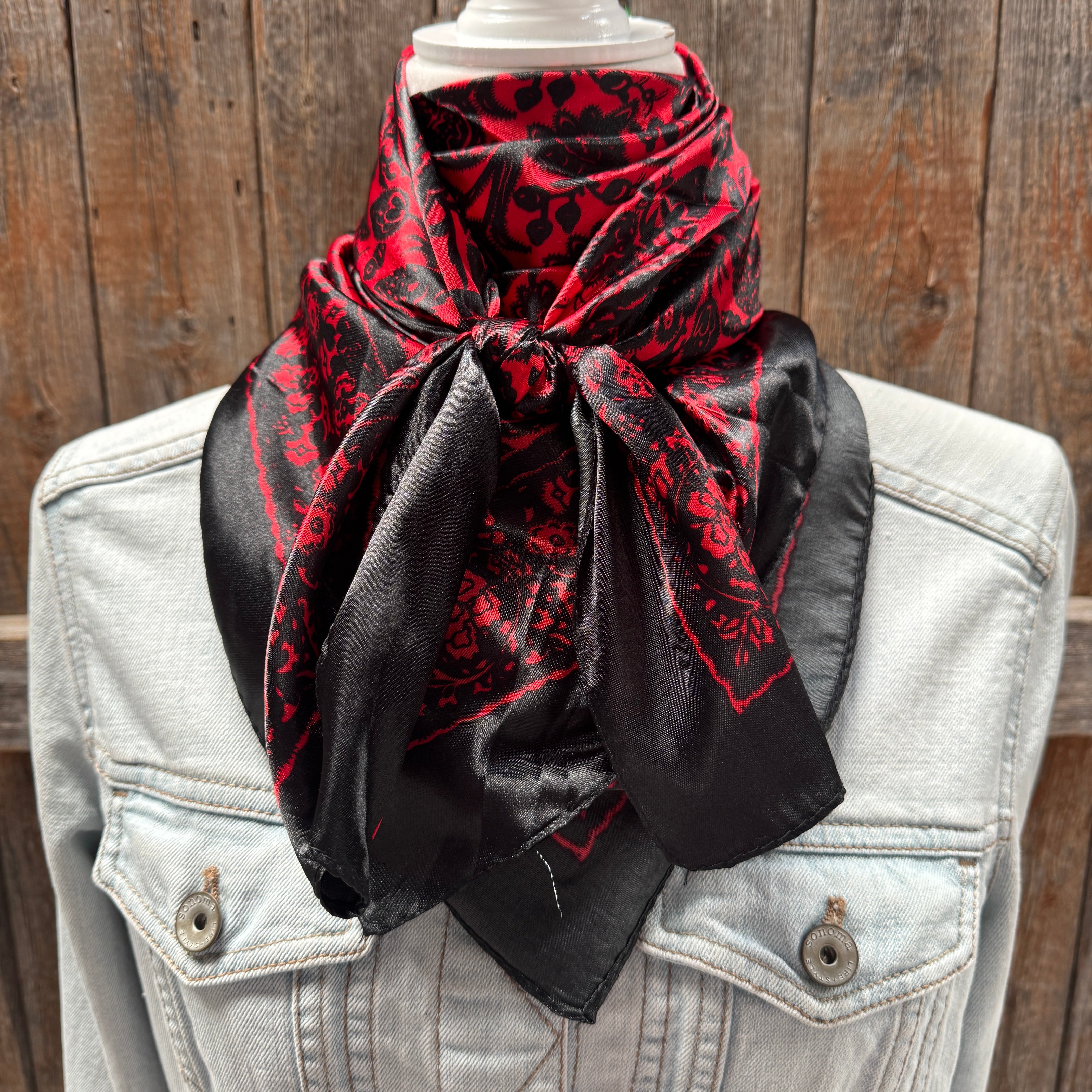 35X35" Black and Red Floral Paisley Wild Rag / Scarf WR3445