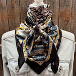 35X35" Black, Blue and Gold Floral Wild Rag / Scarf WR3455