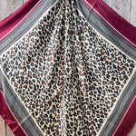 35X35" Wine Leopard Wild Rag / Scarf WRC397A  -Copper Amethyst, Aqua & Clear Slide