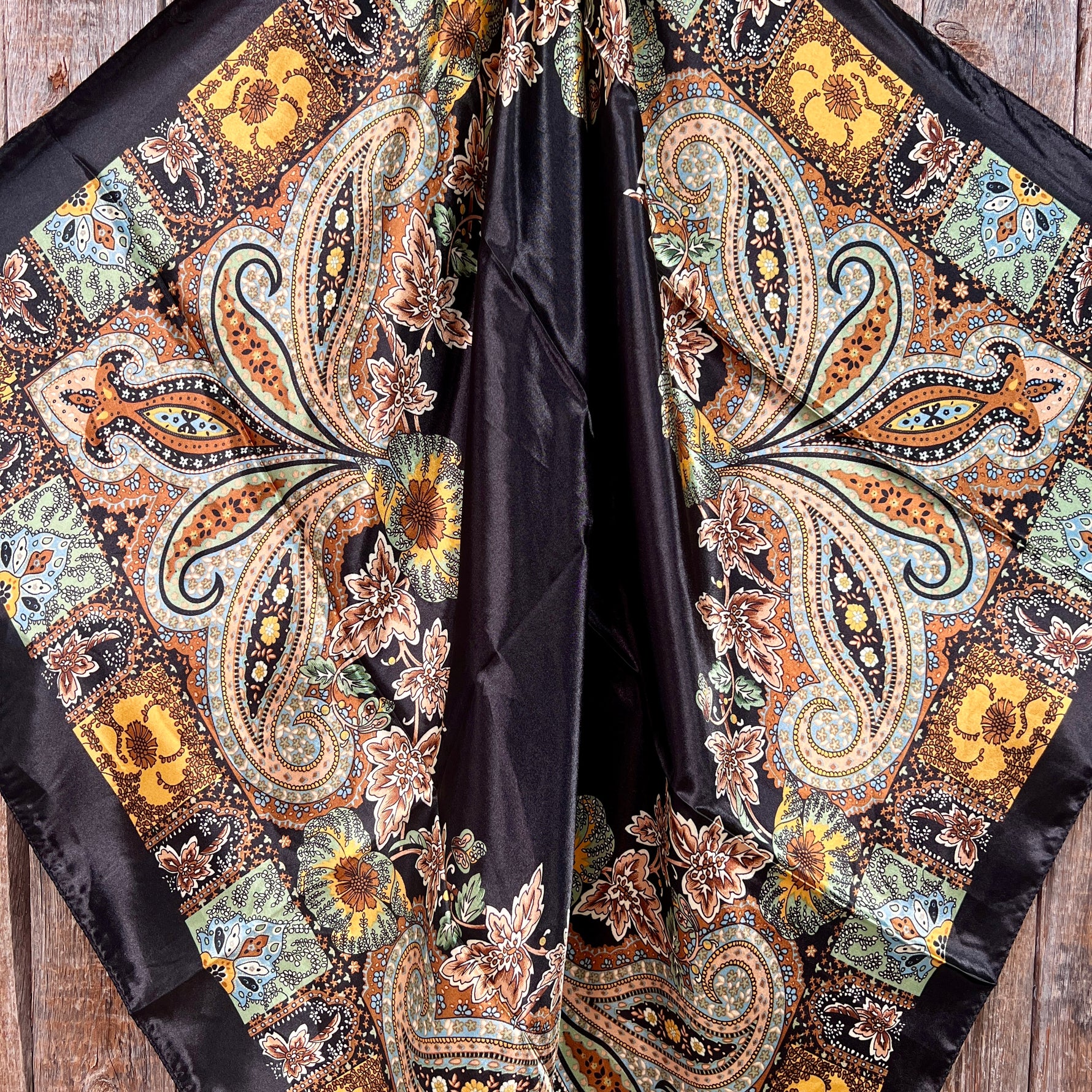 35X35" Golden Rod Paisley Wild Rag / Scarf WR3P - Tooled Leather Wild Rag Slides - Assorted
