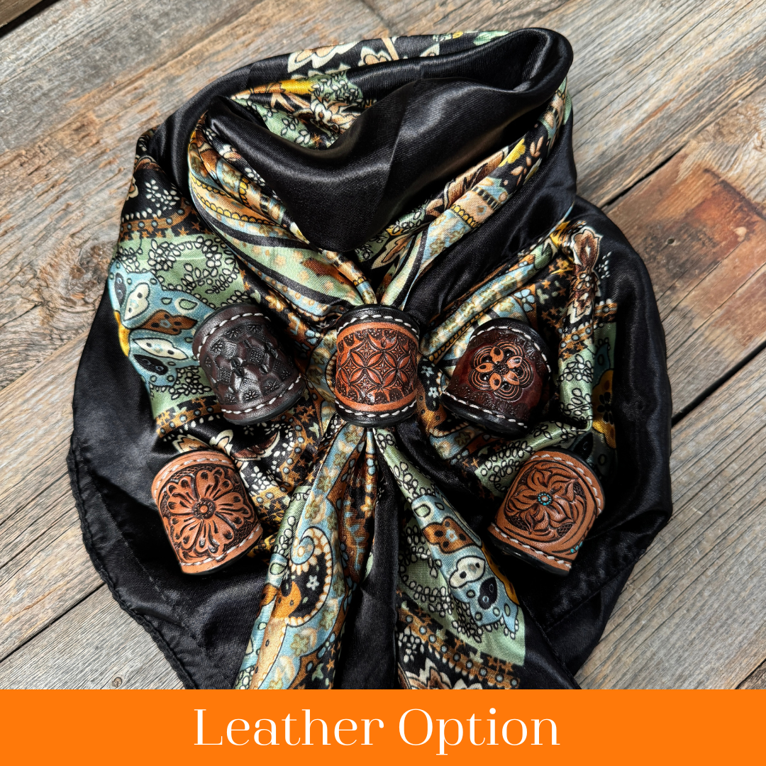 35X35" Golden Rod Paisley Wild Rag / Scarf WR3P - Tooled Leather Wild Rag Slides - Assorted