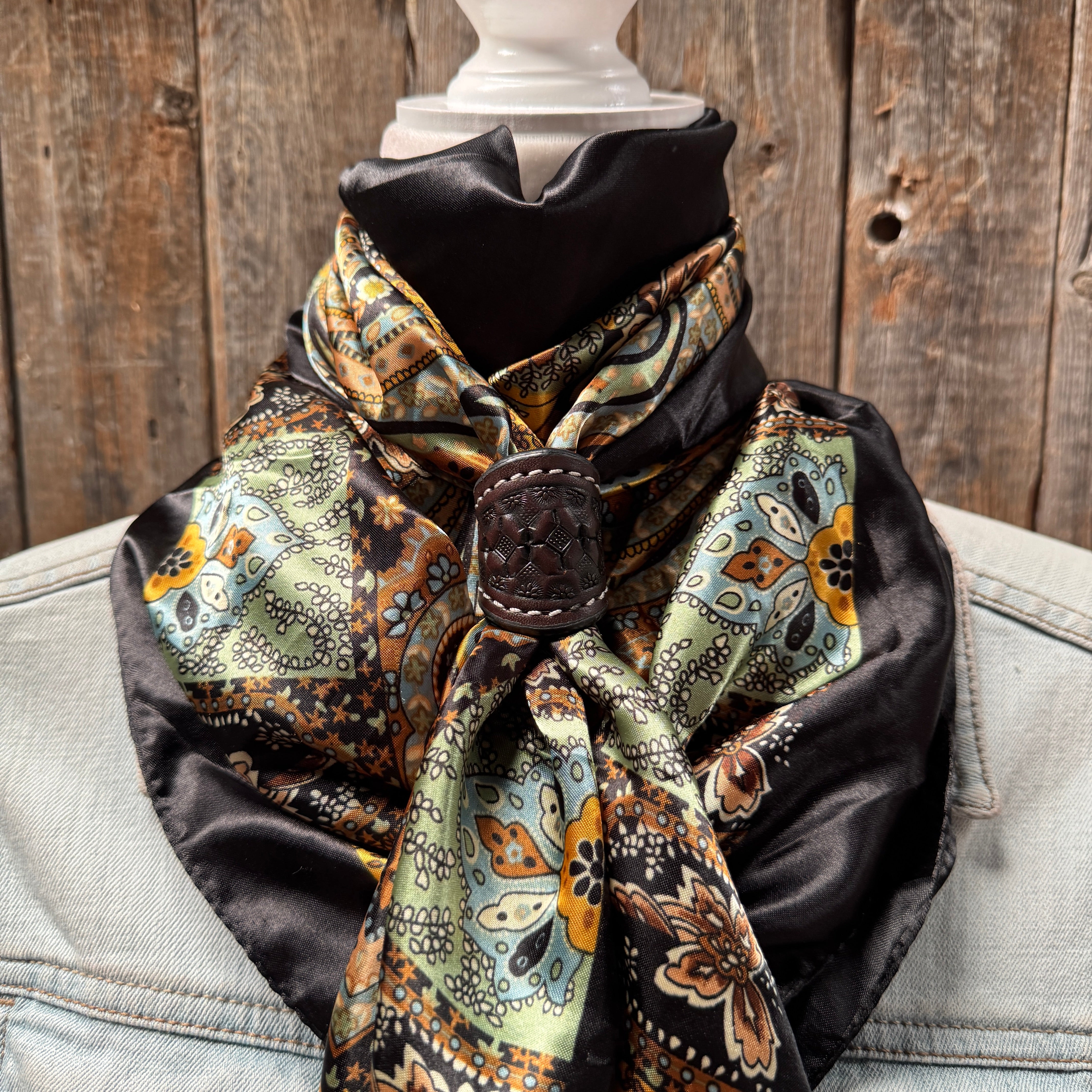 35X35" Golden Rod Paisley Wild Rag / Scarf WR3P - Tooled Leather Wild Rag Slides - Assorted