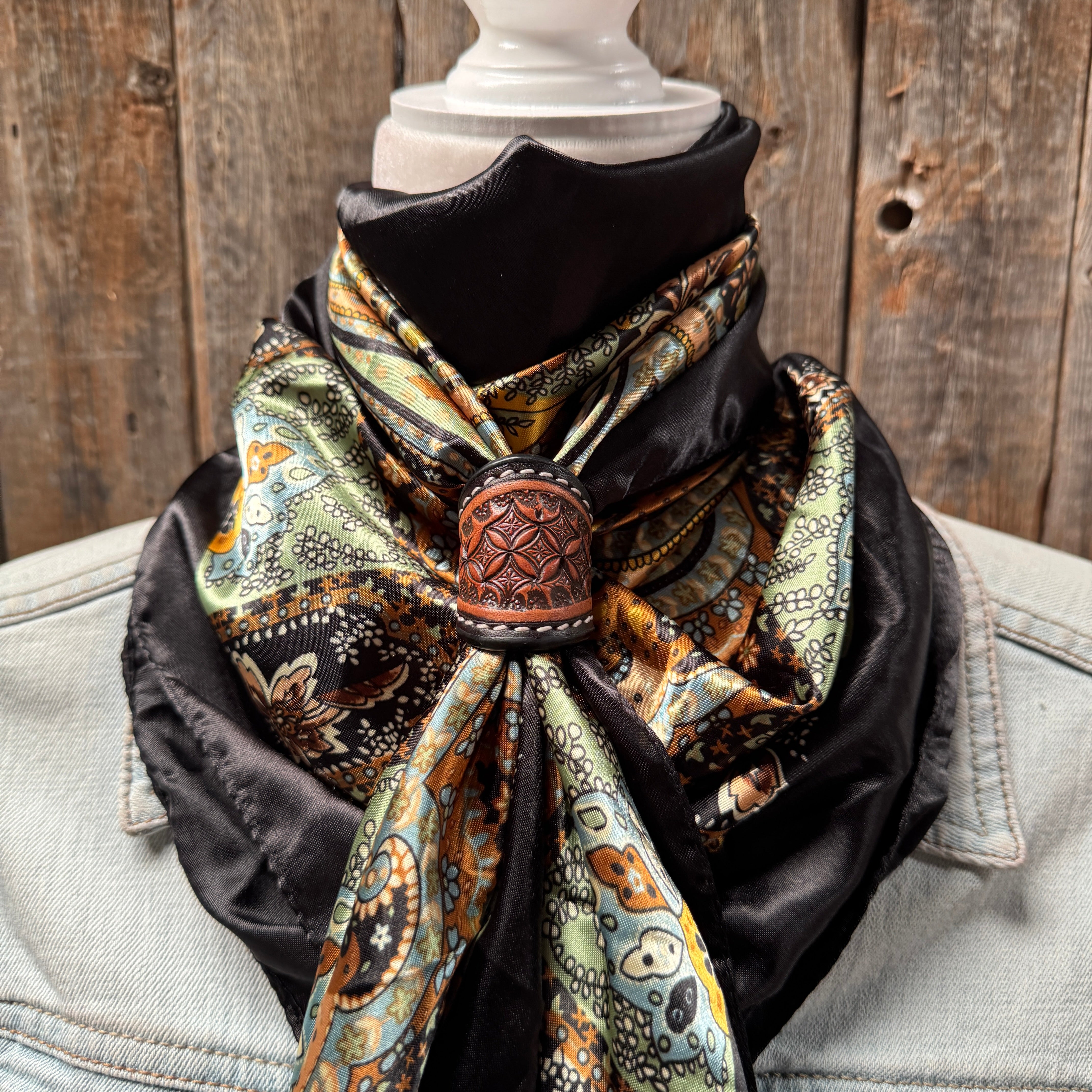 35X35" Golden Rod Paisley Wild Rag / Scarf WR3P - Tooled Leather Wild Rag Slides - Assorted