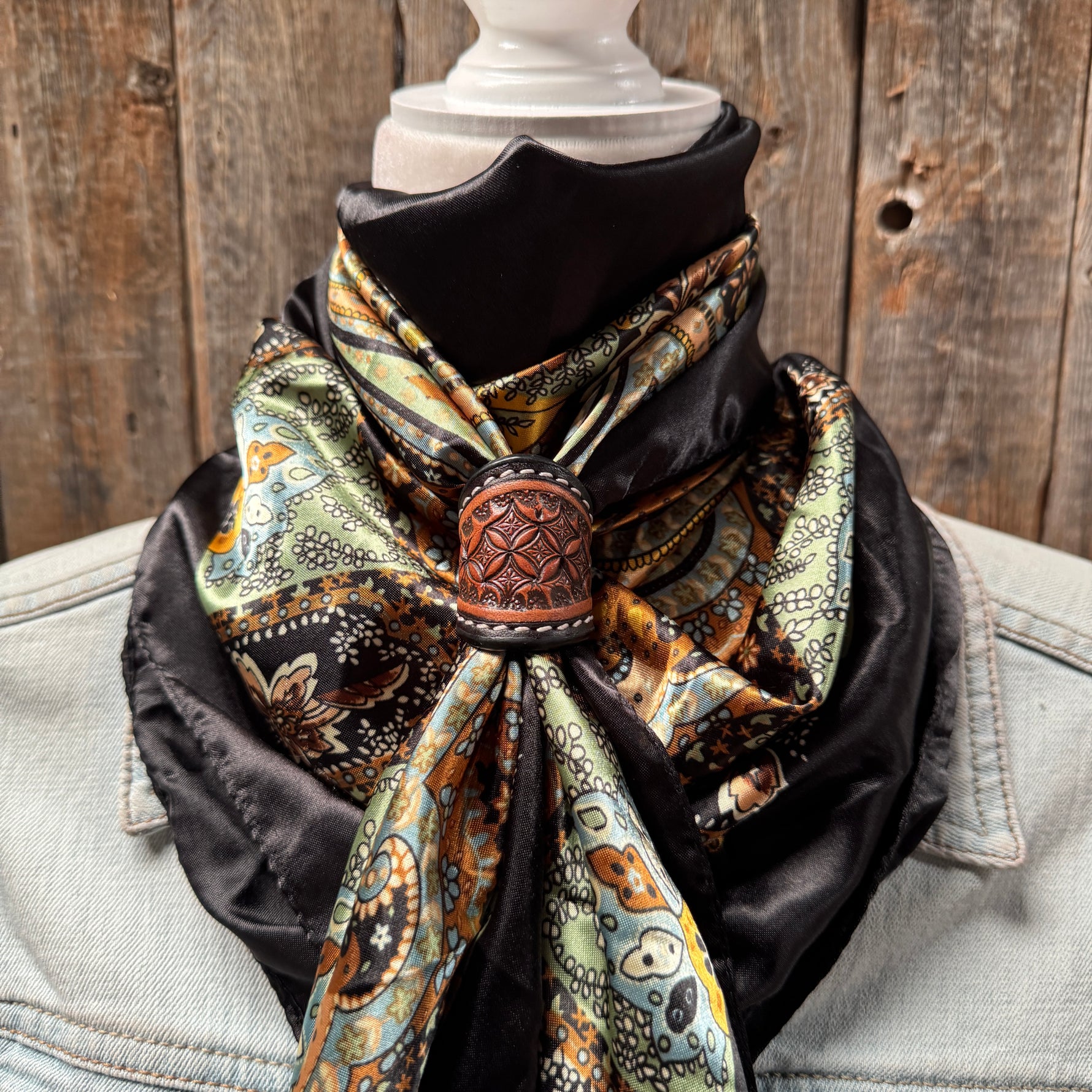35X35" Golden Rod Paisley Wild Rag / Scarf WR3P - Tooled Leather Wild Rag Slides - Assorted