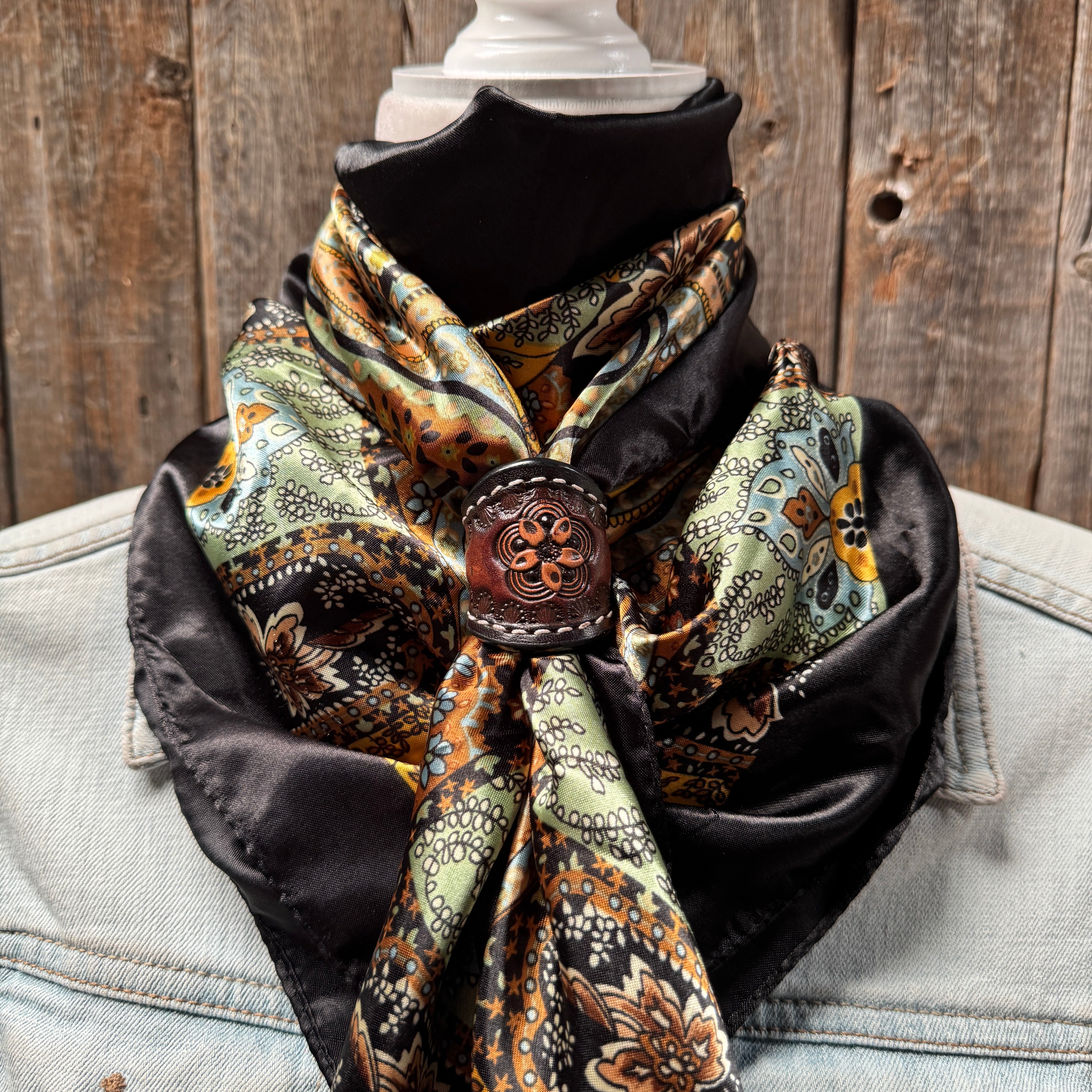 35X35" Golden Rod Paisley Wild Rag / Scarf WR3P - Tooled Leather Wild Rag Slides - Assorted