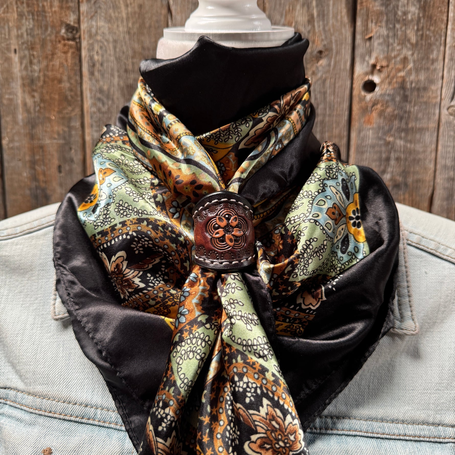 35X35" Golden Rod Paisley Wild Rag / Scarf WR3P - Tooled Leather Wild Rag Slides - Assorted