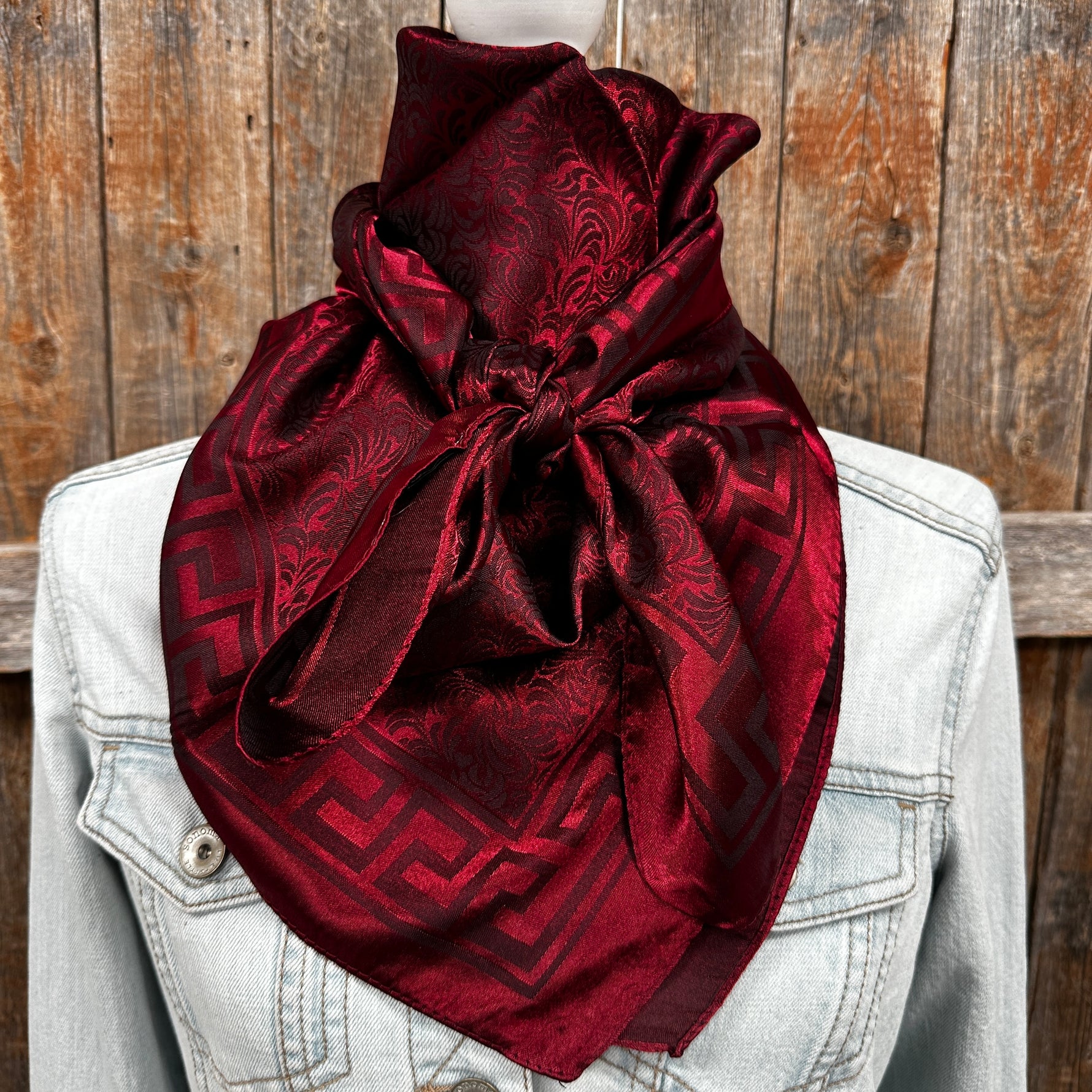 35X35" Burgundy Jacquard Wild Rag / Scarf WR4001