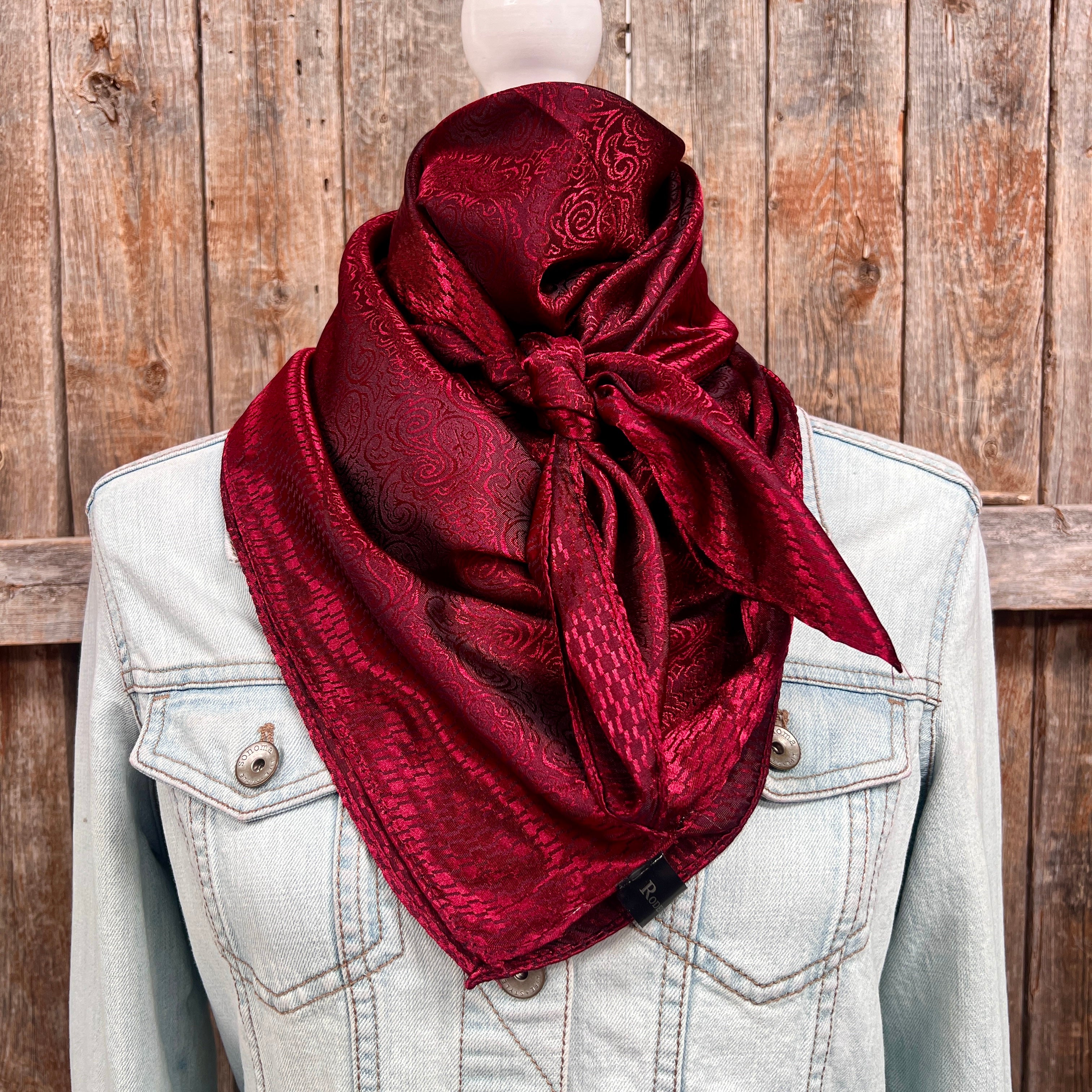 35X35" Burgundy Jacquard Wild Rag / Scarf WR4035